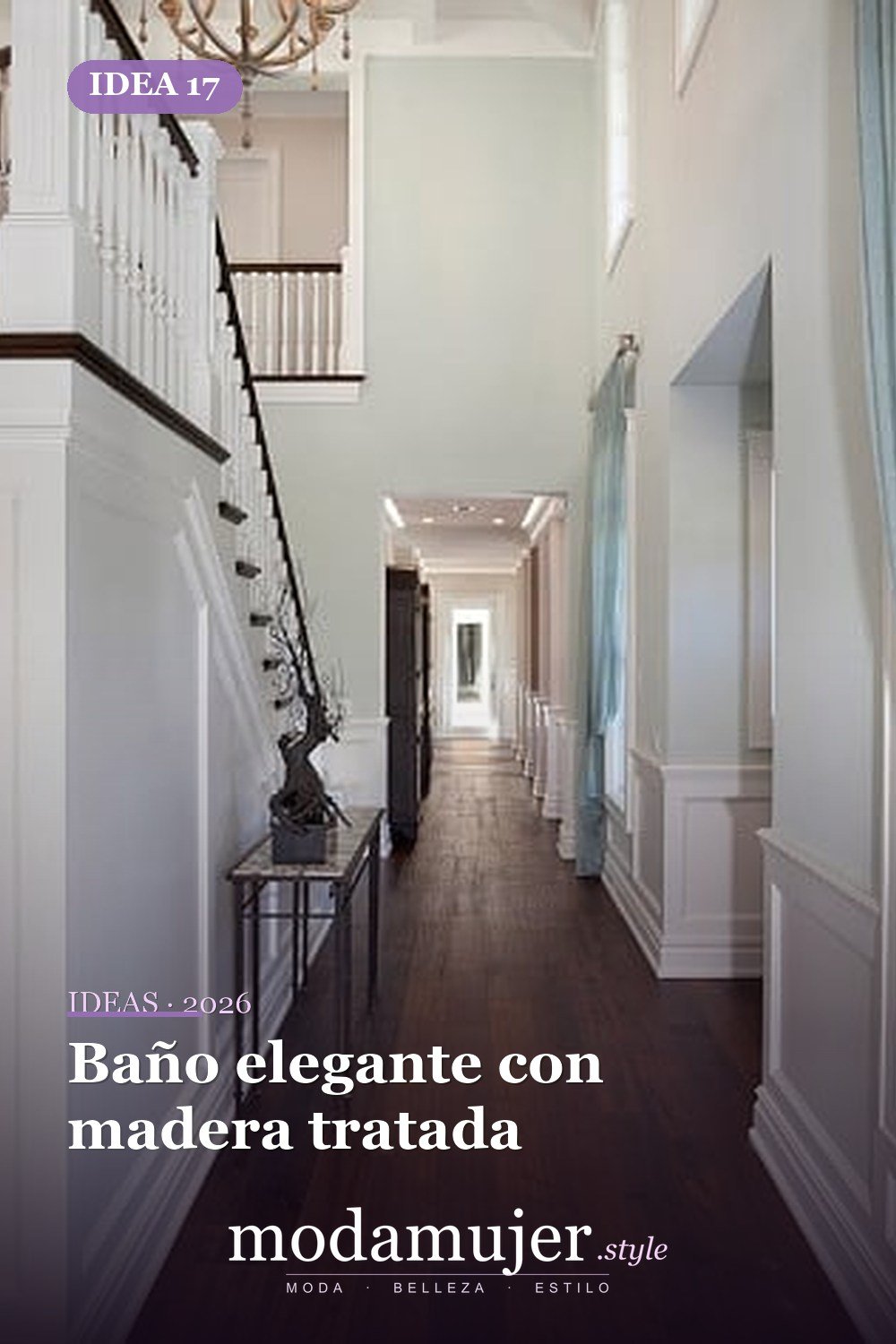 Baño elegante con madera tratada — 40 pisos de madera oscura que dan vida a todo tipo de habitaciones