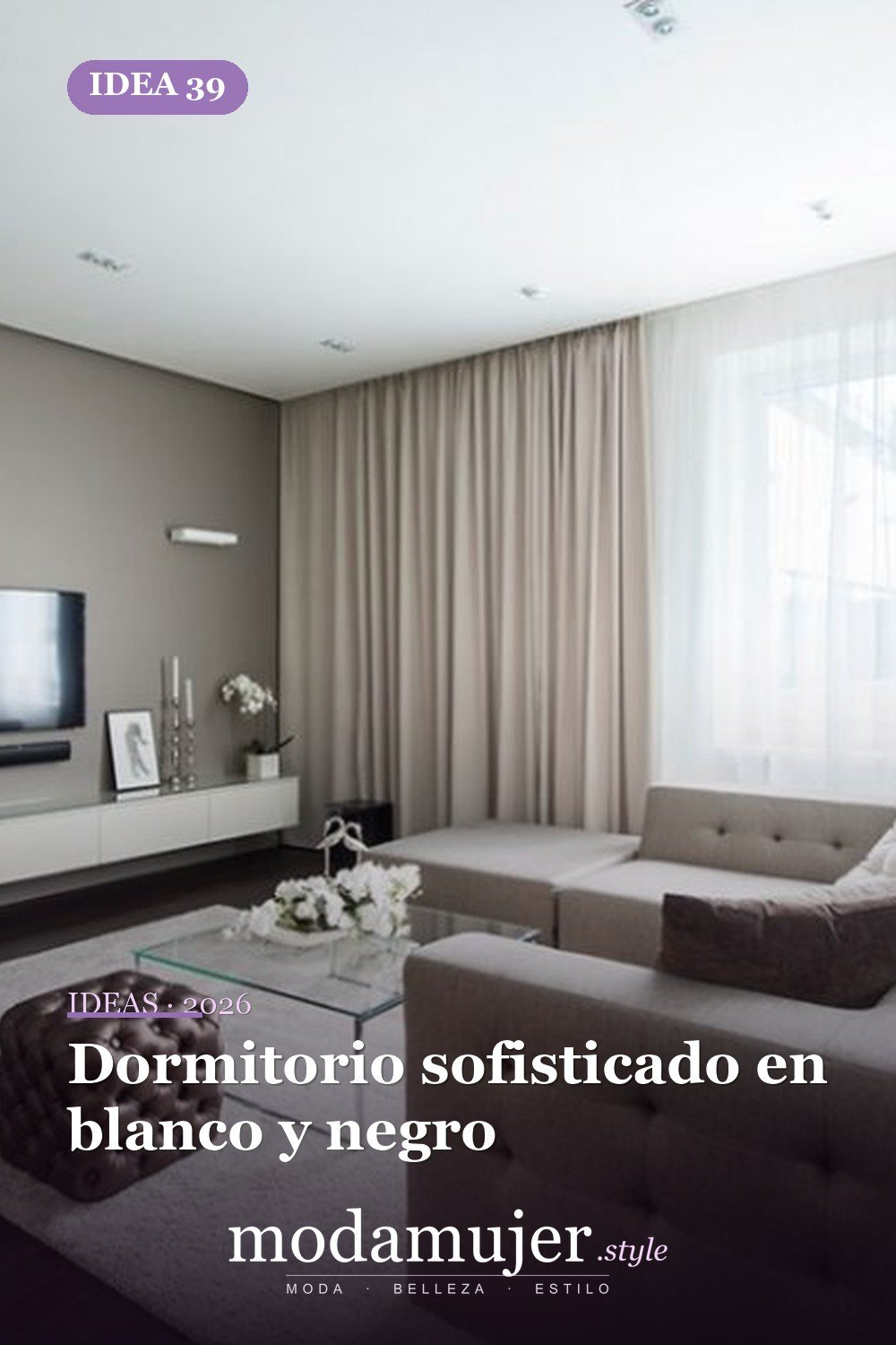 Dormitorio sofisticado en blanco y negro — 40 pisos de madera oscura que dan vida a todo tipo de habitaciones