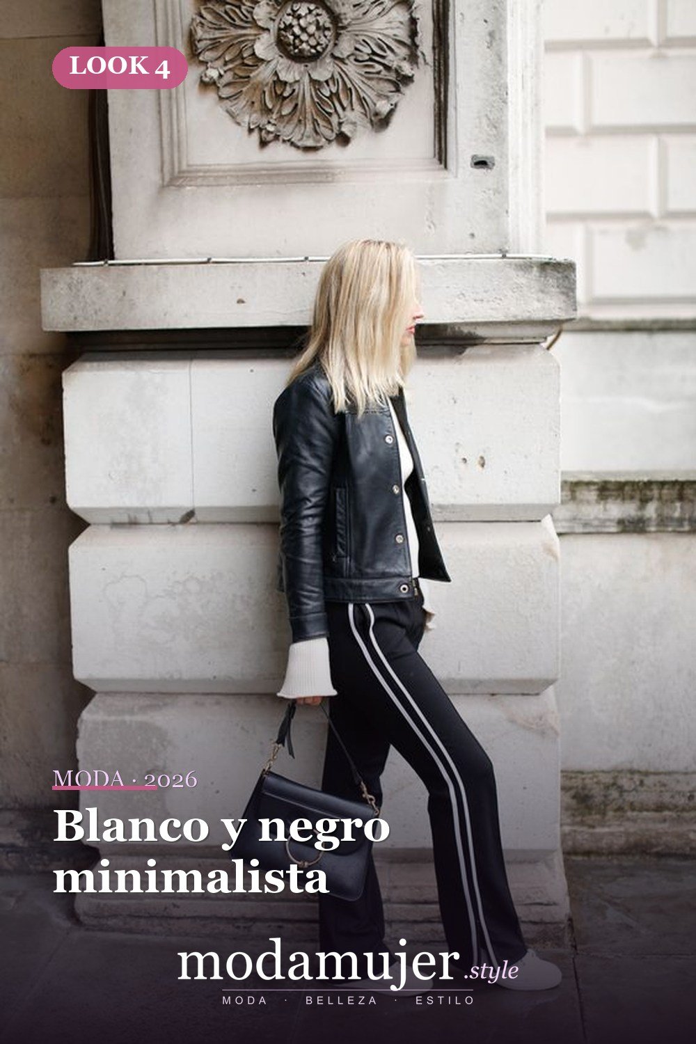 Blanco y negro minimalista — 41 formas elegantes de usar pantalones de rayas laterales en 2026