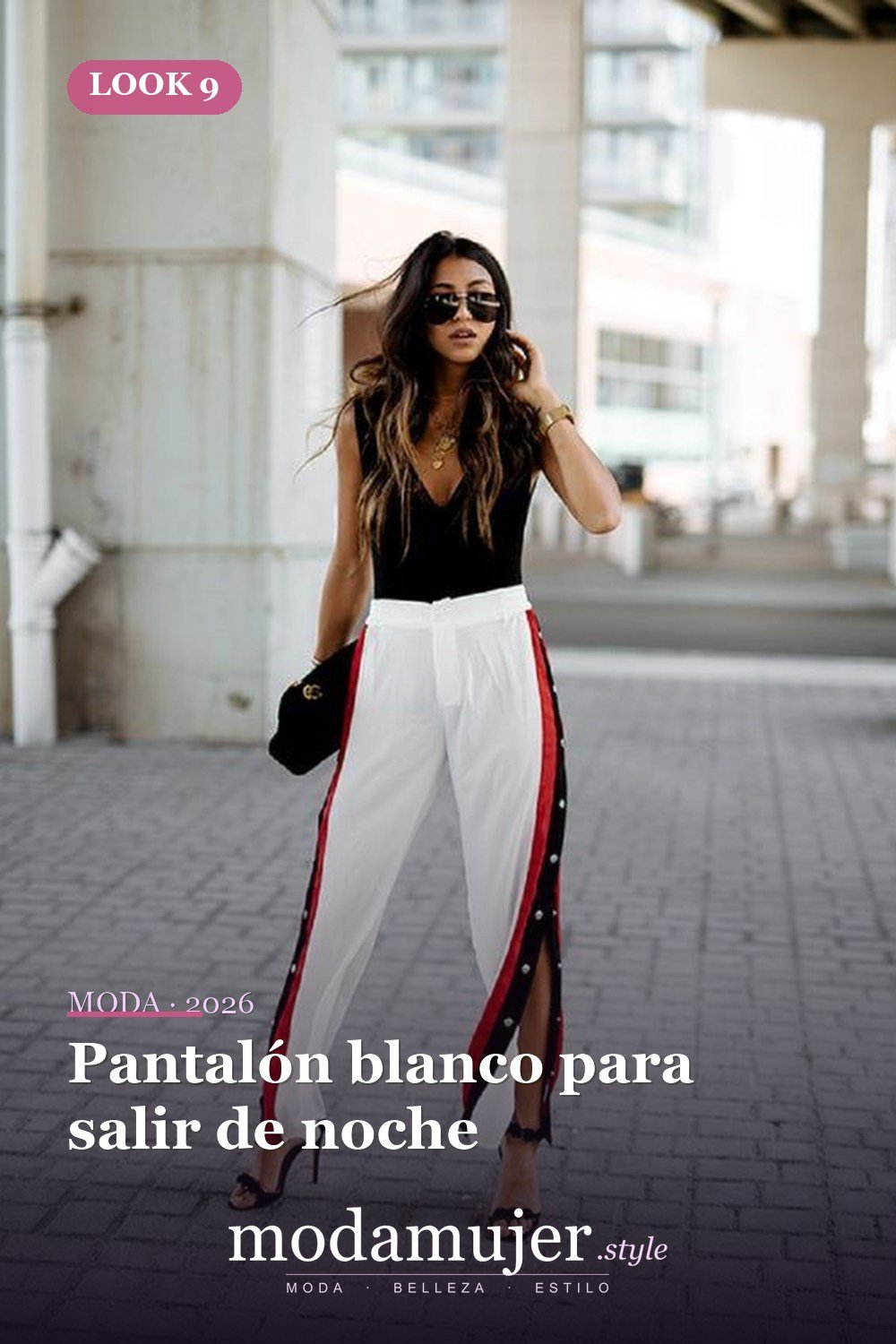 Pantalón blanco para salir de noche — 41 formas elegantes de usar pantalones de rayas laterales en 2026