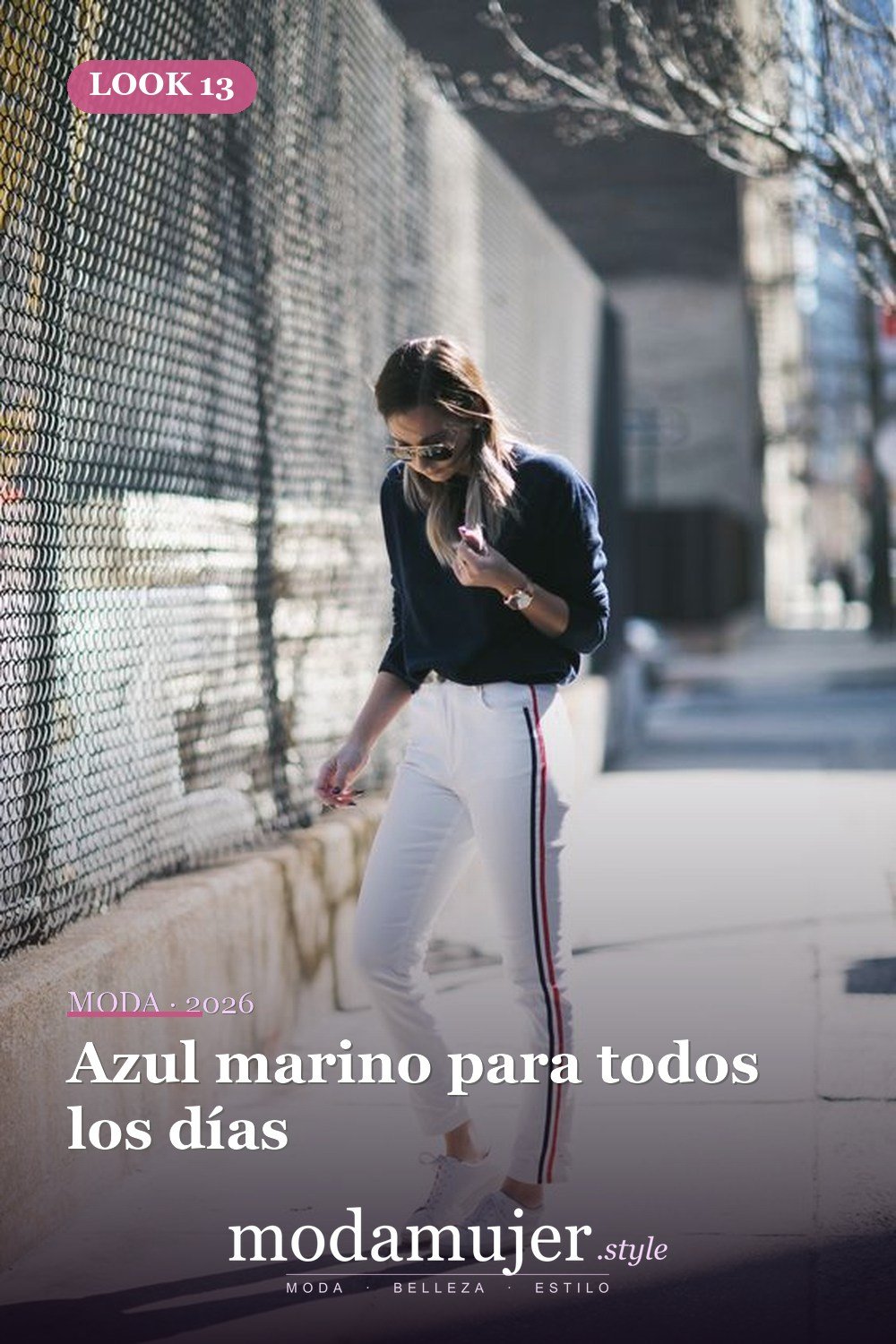 Azul marino para todos los días — 41 formas elegantes de usar pantalones de rayas laterales en 2026