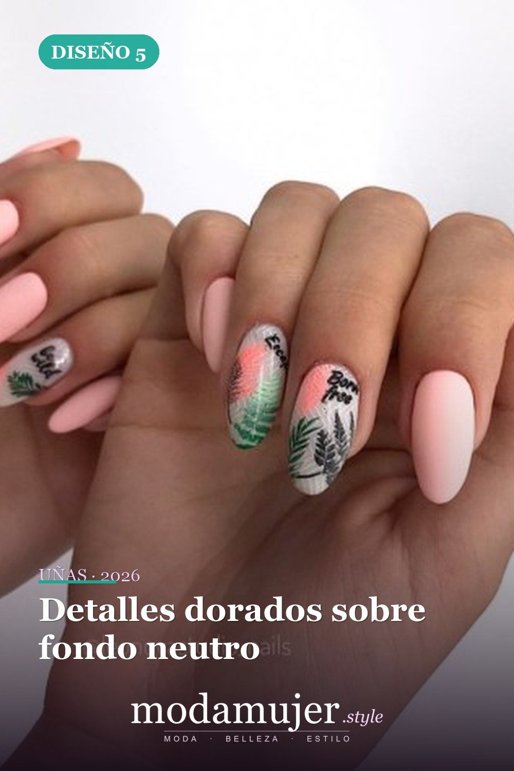 Detalles dorados sobre fondo neutro — 42 hermosos diseños de uñas para 2026