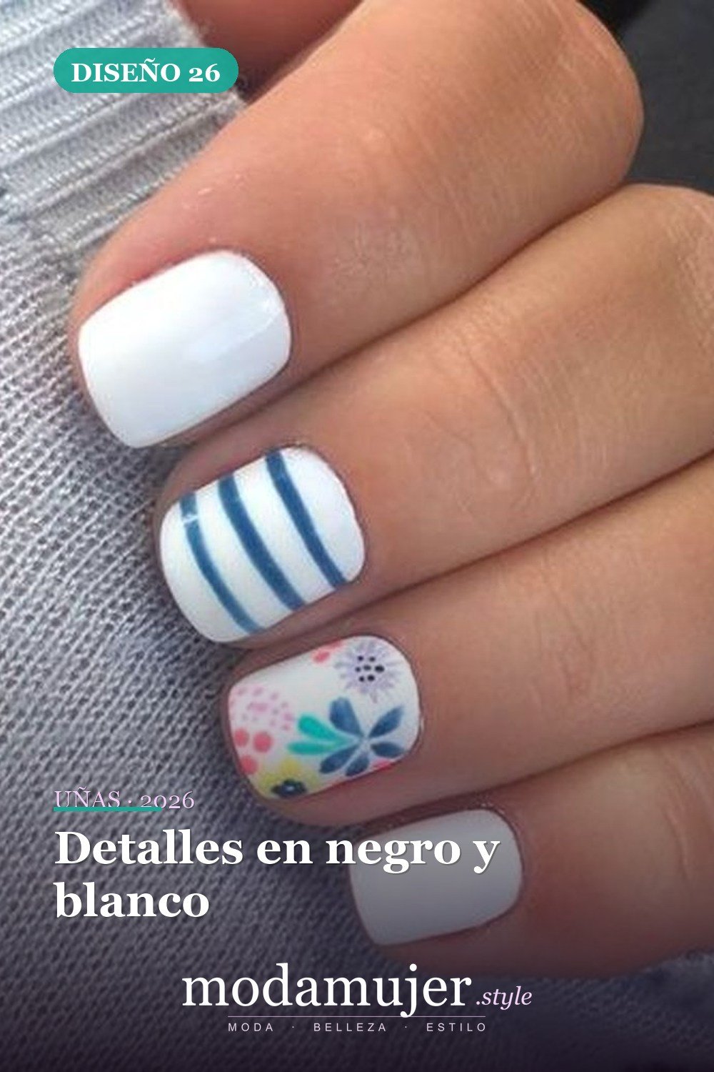 Detalles en negro y blanco — 43 ideas populares de diseños de uñas para el verano