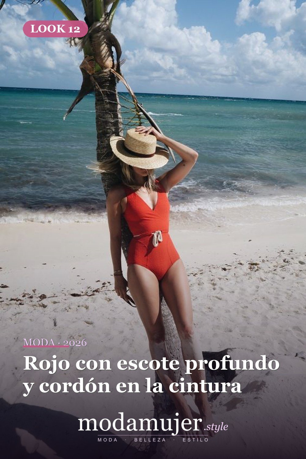 Rojo con escote profundo y cordón en la cintura — 43 trajes de baño de una pieza sensuales para el verano 2026