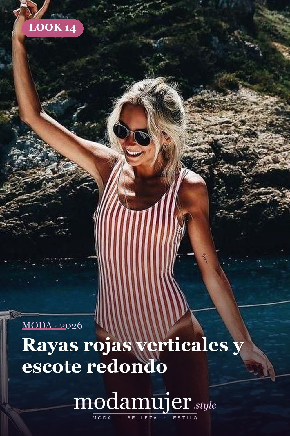 Rayas rojas verticales y escote redondo — 43 trajes de baño de una pieza sensuales para el verano 2026