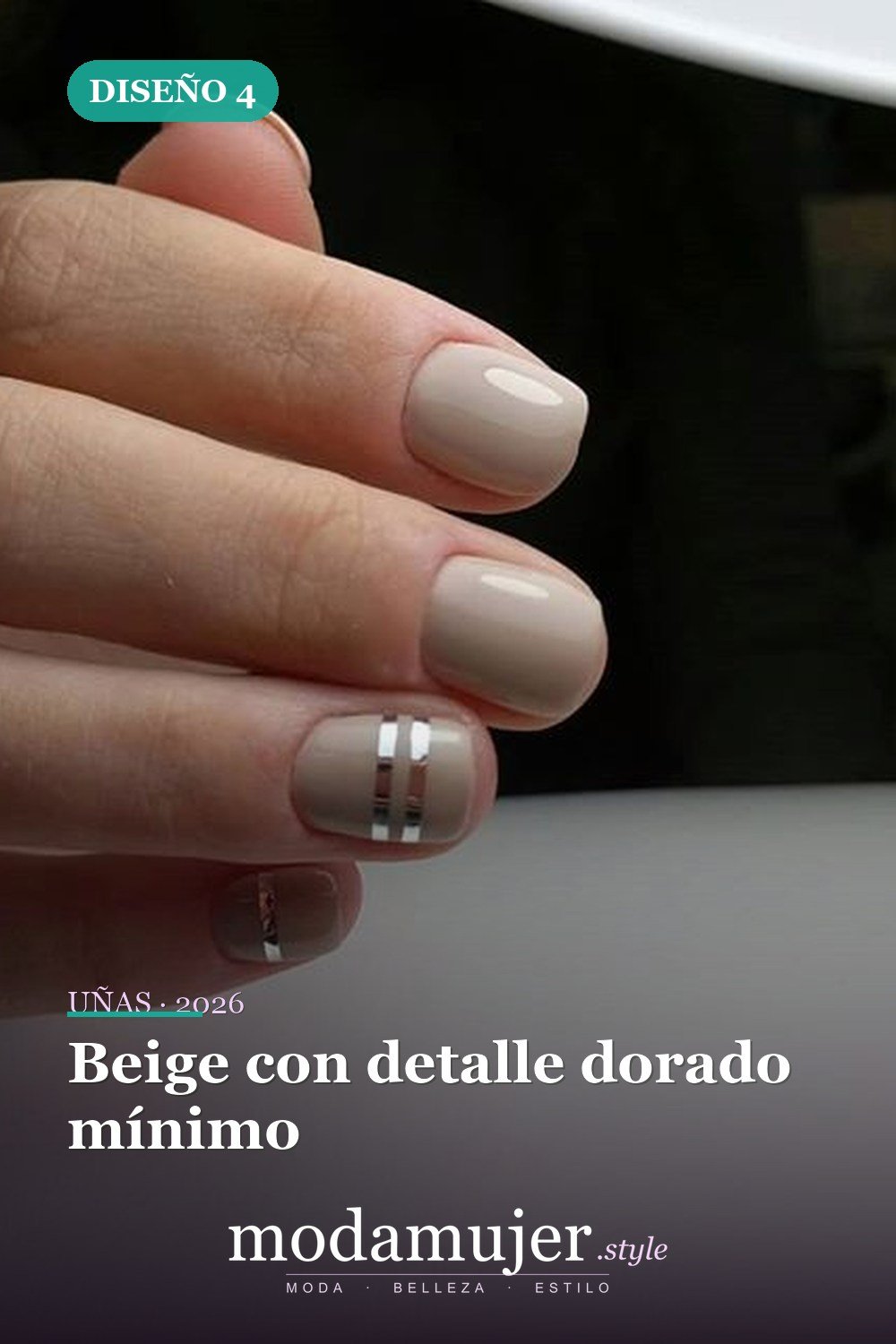 Beige con detalle dorado mínimo — 46 ideas del mejor diseño de uñas simple y elegante