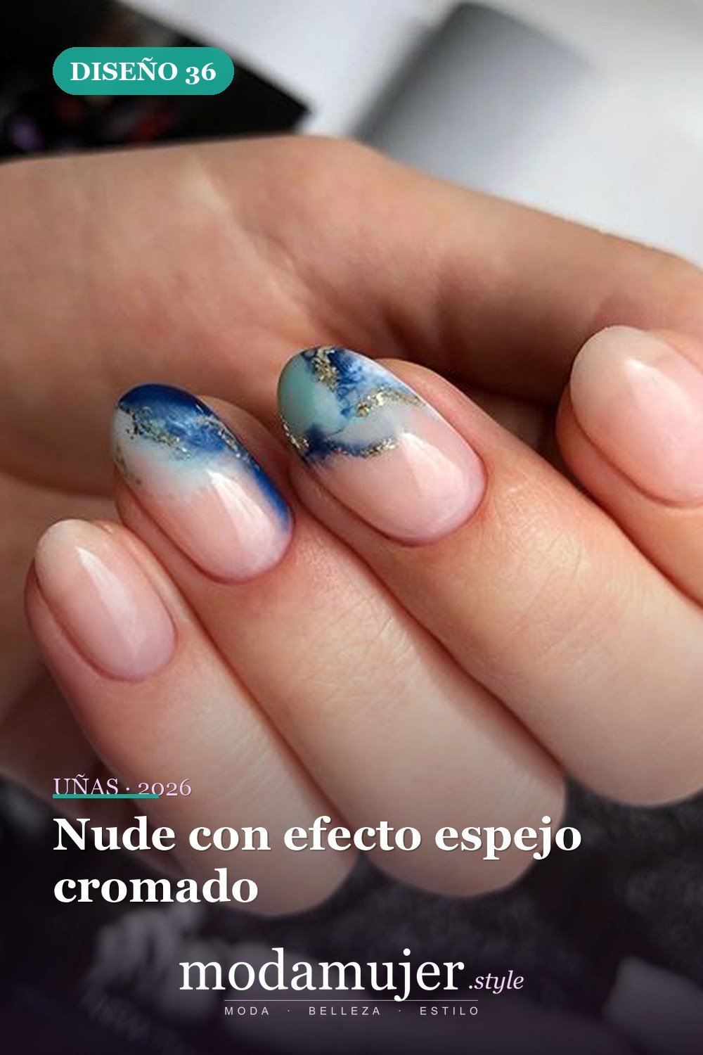 Nude con efecto espejo cromado — 46 ideas del mejor diseño de uñas simple y elegante