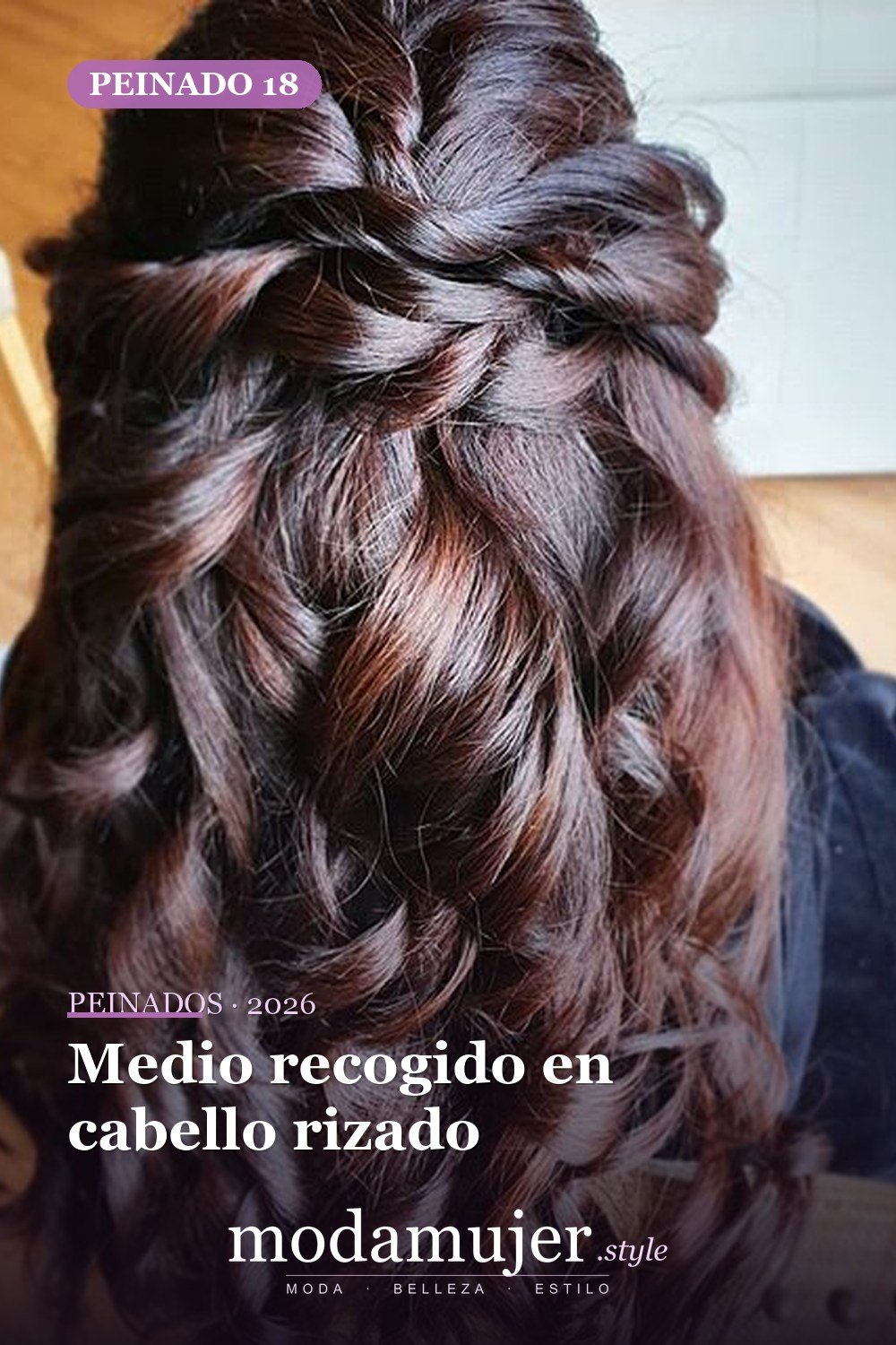 Medio recogido en cabello rizado — 46 peinados semirrecogidos sencillos para el día a día