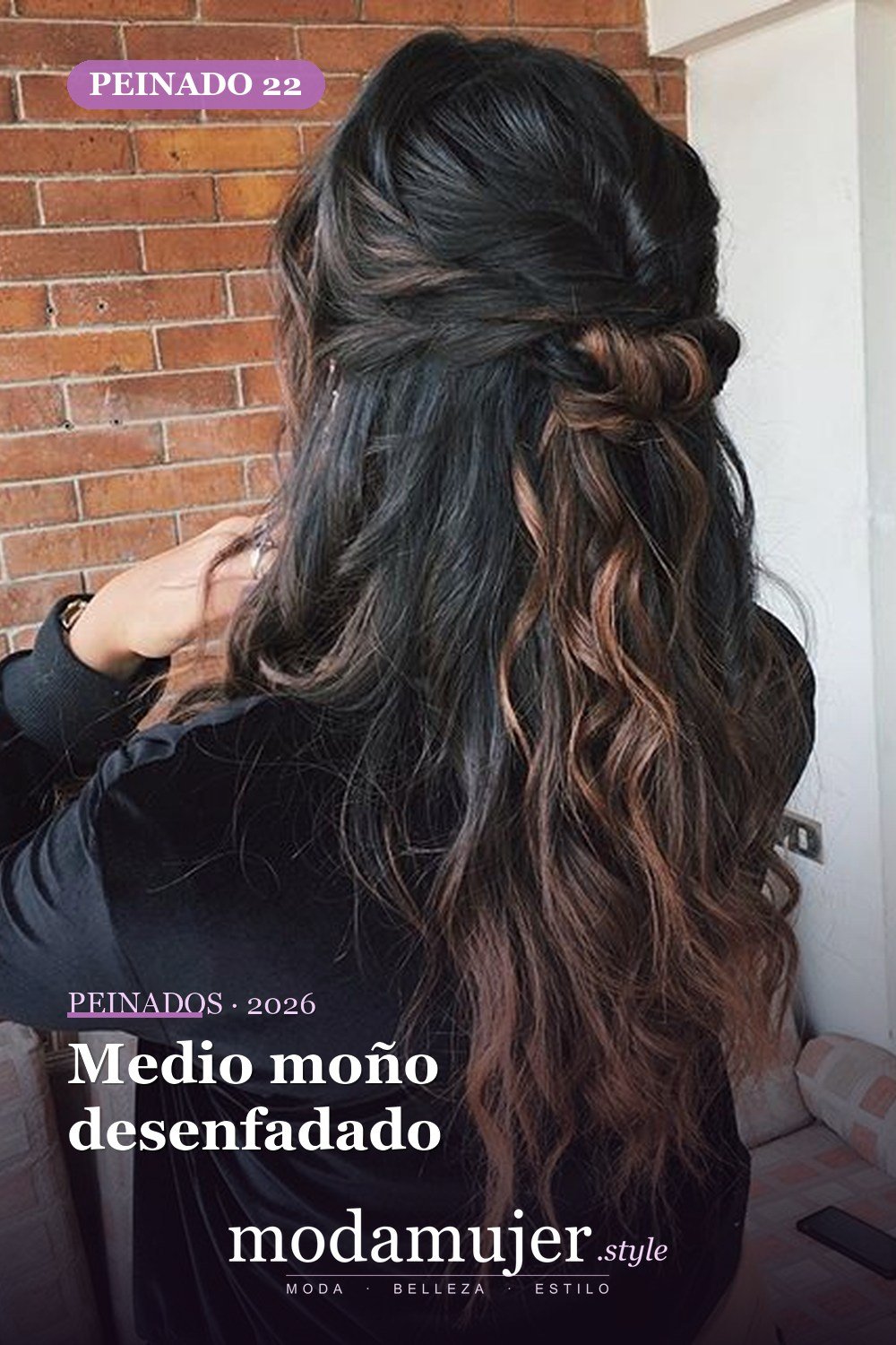 Medio moño desenfadado — 46 peinados semirrecogidos sencillos para el día a día