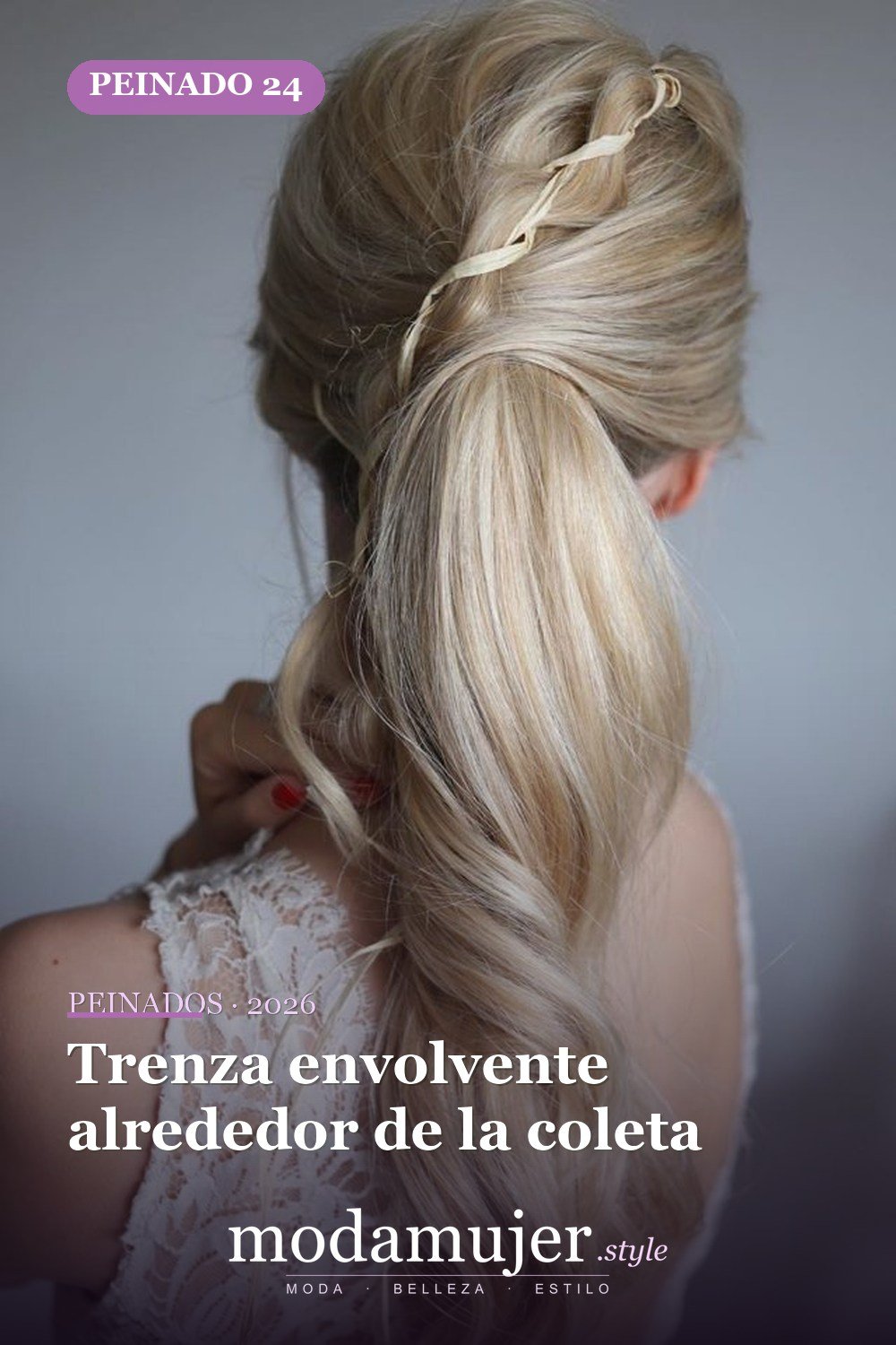Trenza envolvente alrededor de la coleta — 46 peinados semirrecogidos sencillos para el día a día