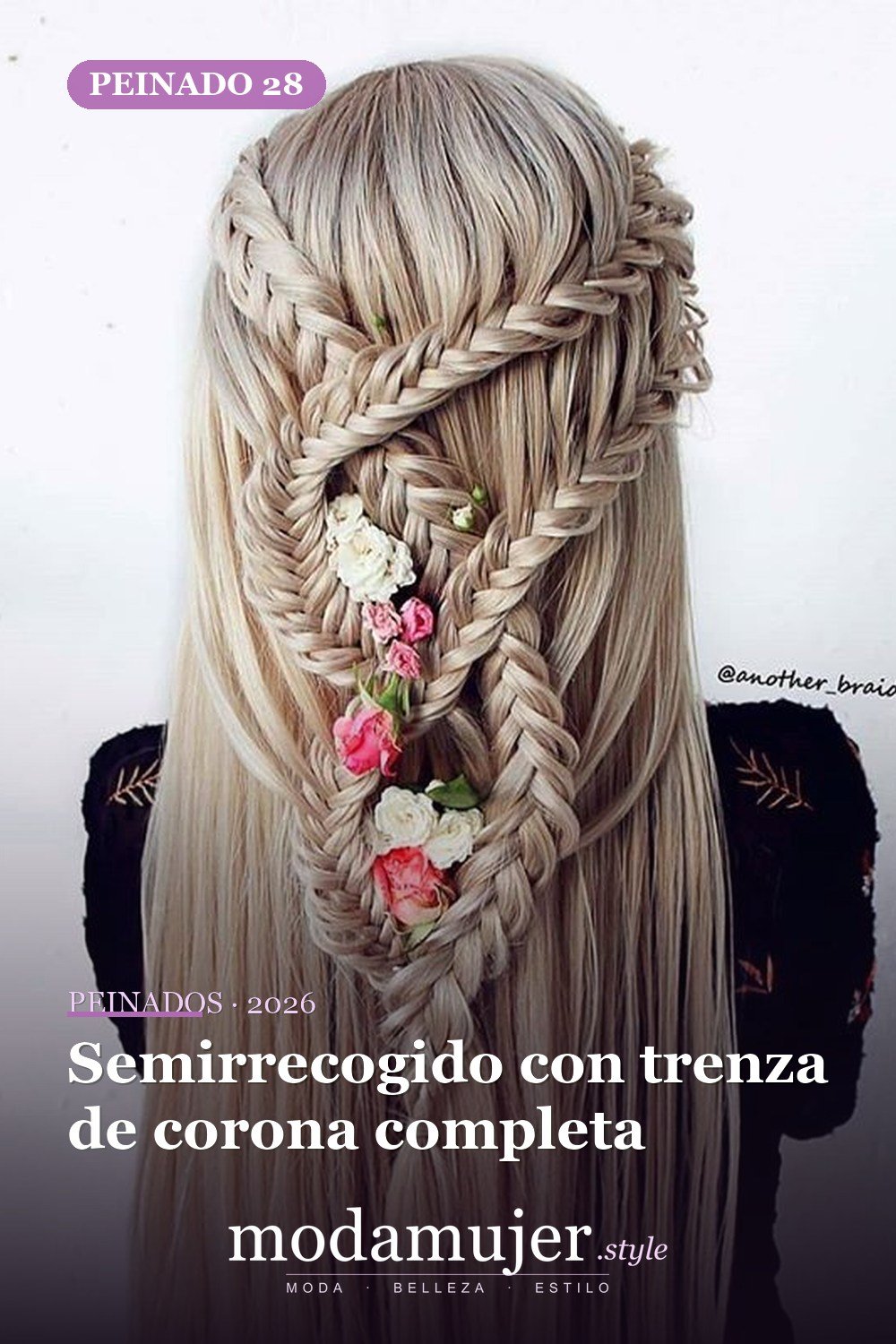 Semirrecogido con trenza de corona completa — 46 peinados semirrecogidos sencillos para el día a día