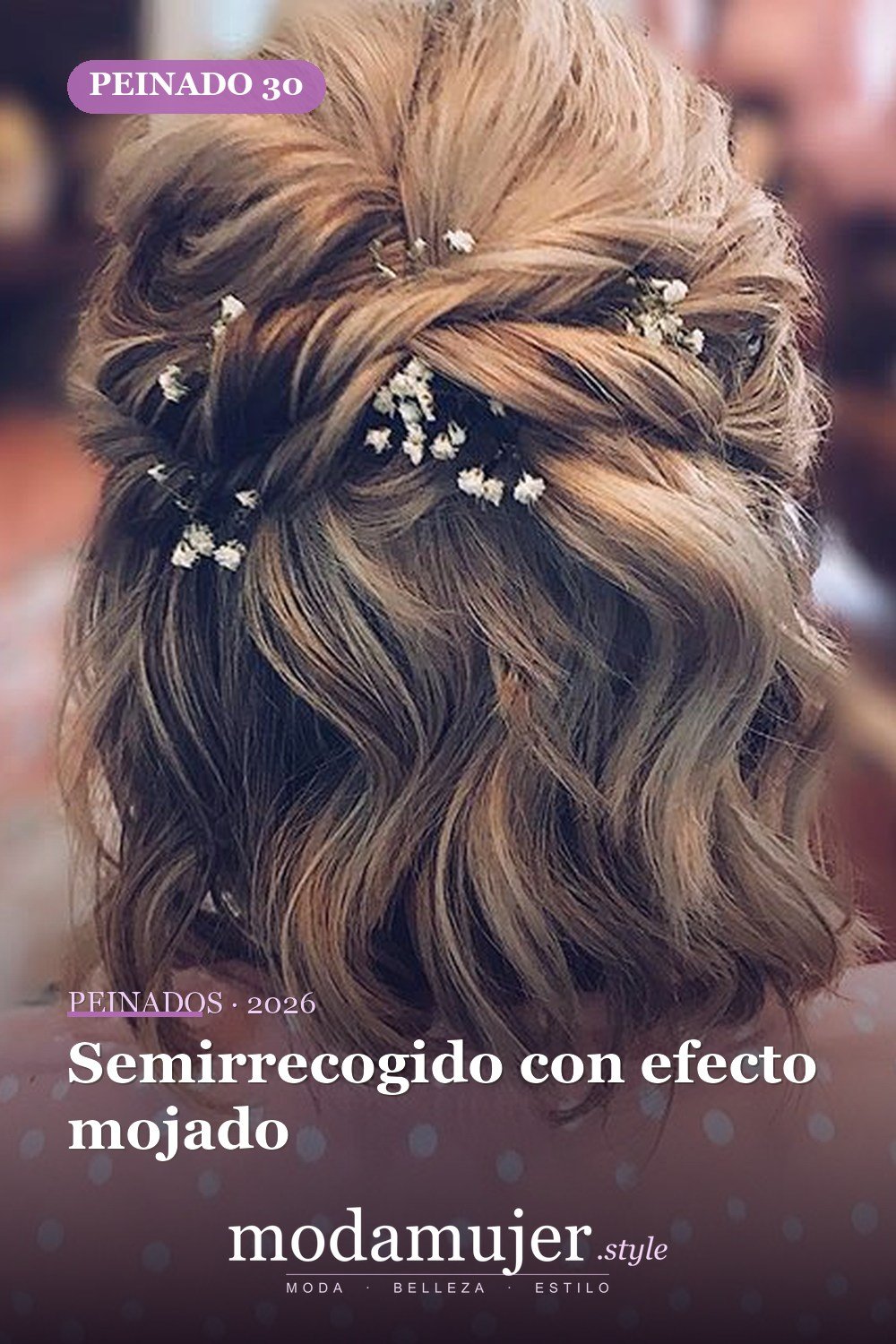 Semirrecogido con efecto mojado — 46 peinados semirrecogidos sencillos para el día a día