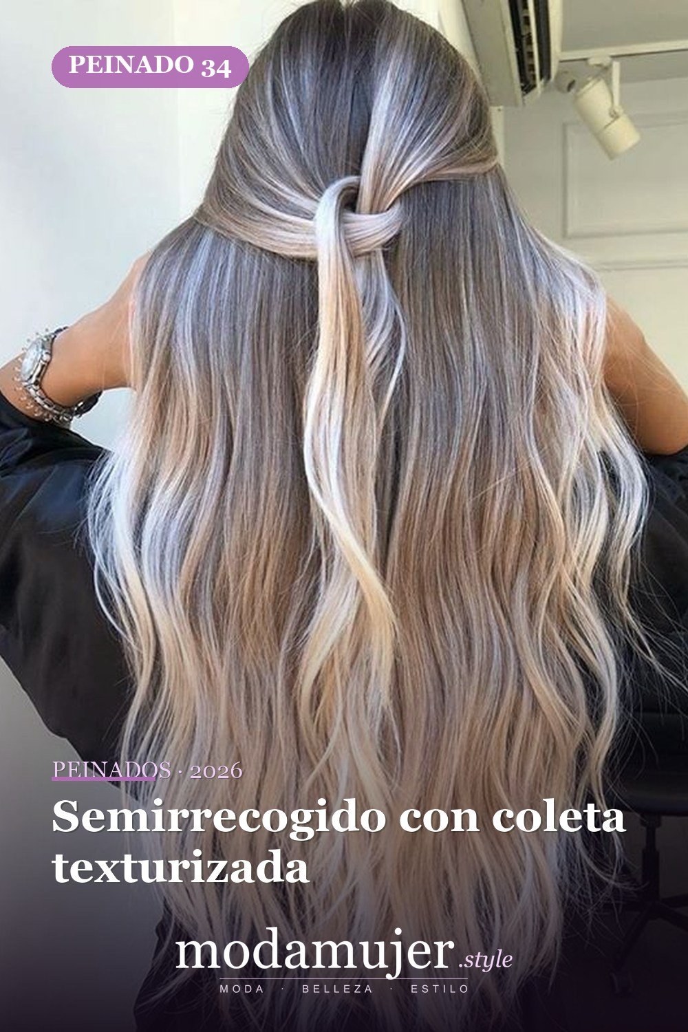 Semirrecogido con coleta texturizada — 46 peinados semirrecogidos sencillos para el día a día