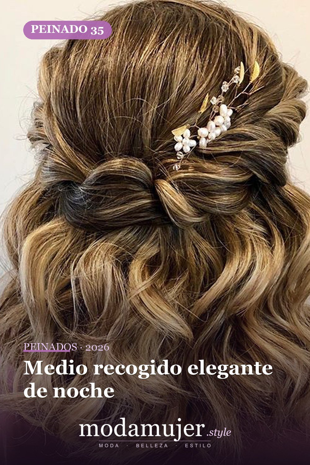 Medio recogido elegante de noche — 46 peinados semirrecogidos sencillos para el día a día