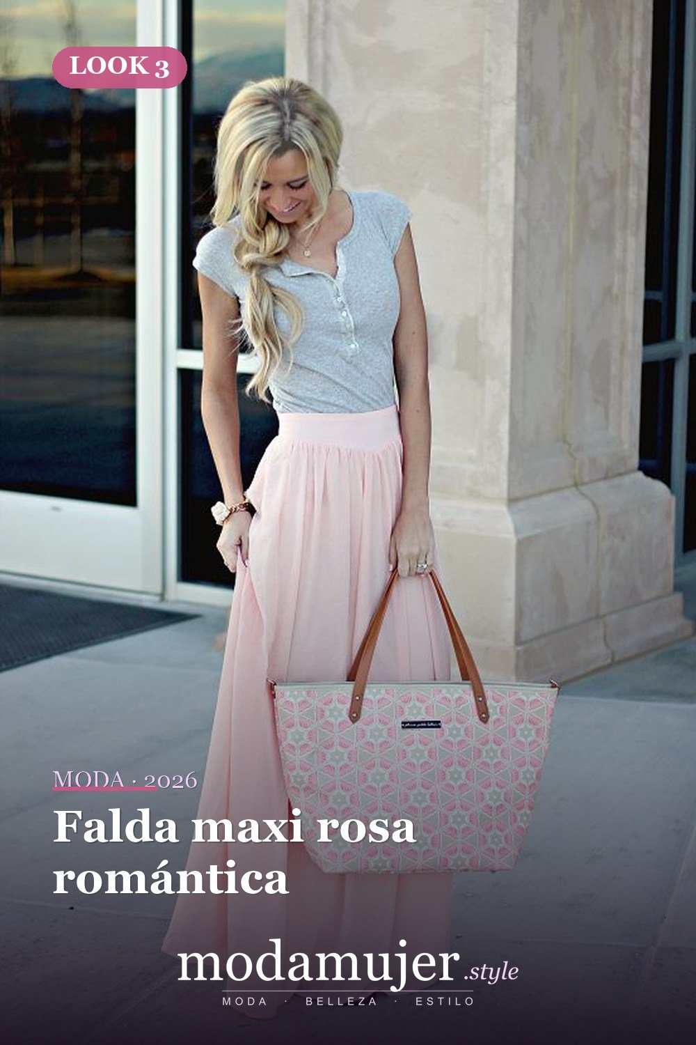 Falda maxi rosa romántica — 46 trajes casuales de primavera elegantes y bonitos para 2026