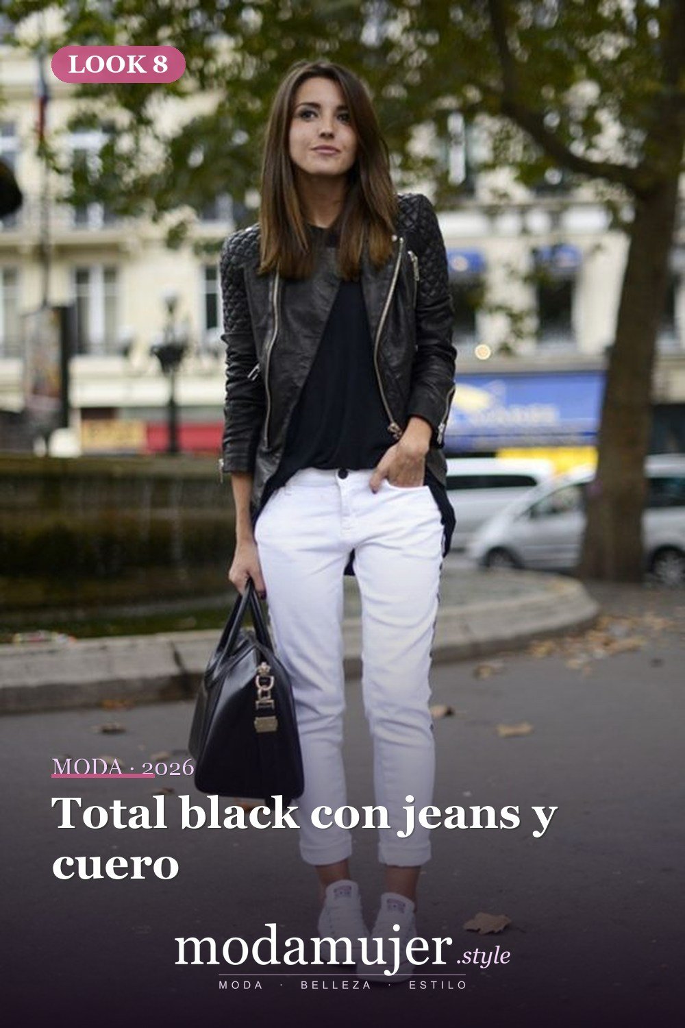Total black con jeans y cuero — 46 trajes casuales de primavera elegantes y bonitos para 2026