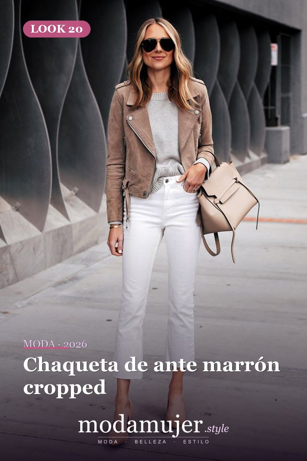 Chaqueta de ante marrón cropped — 46 trajes casuales de primavera elegantes y bonitos para 2026