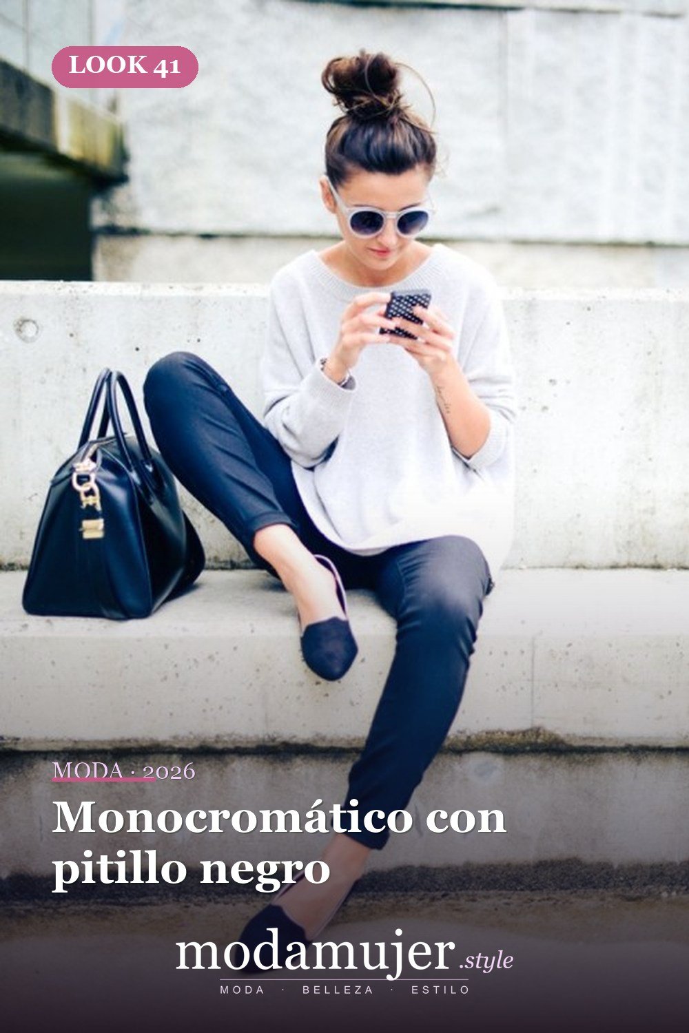 Monocromático con pitillo negro — 46 trajes casuales de primavera elegantes y bonitos para 2026