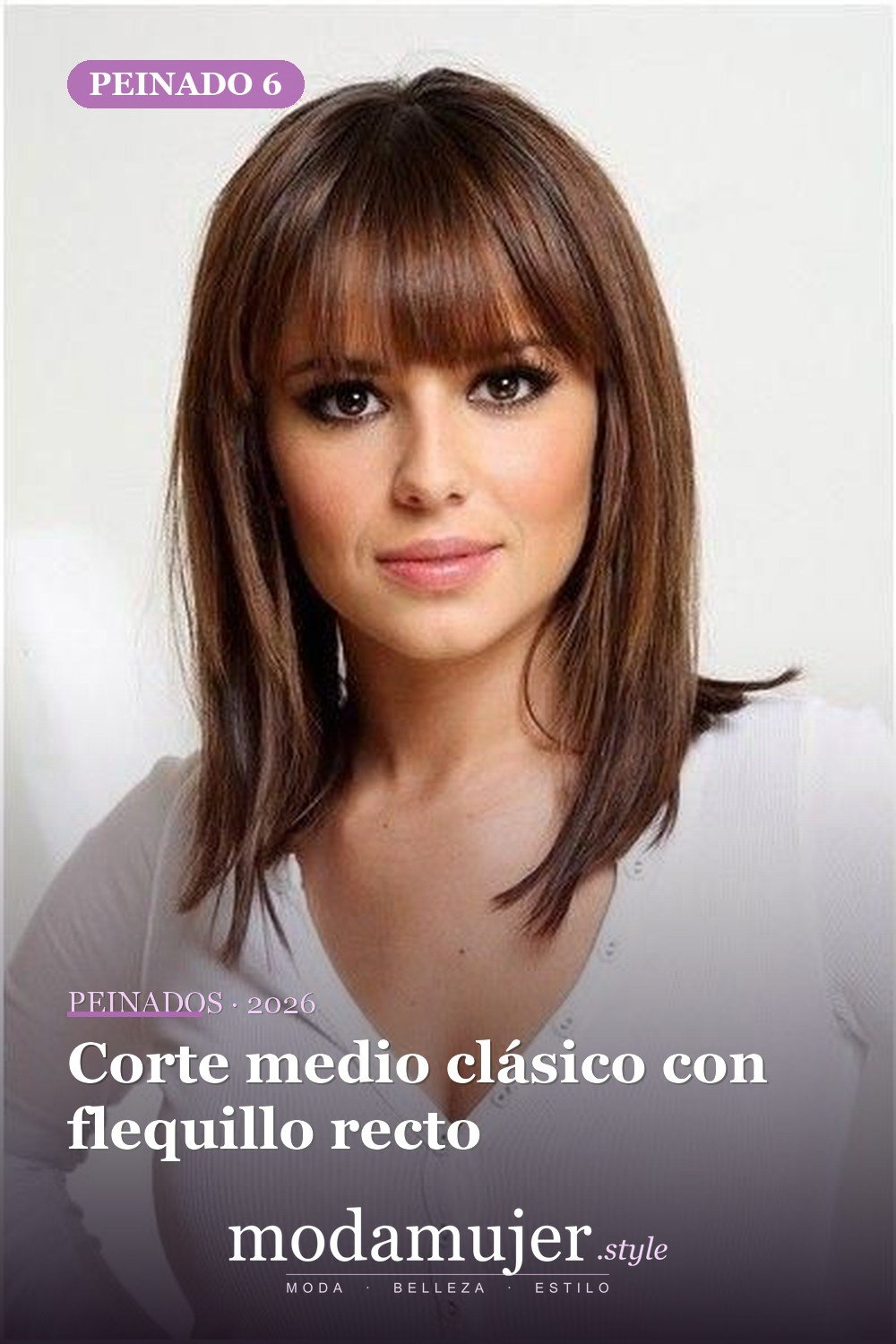 Corte medio clásico con flequillo recto — 47 cortes de pelo de longitud media con flequillo