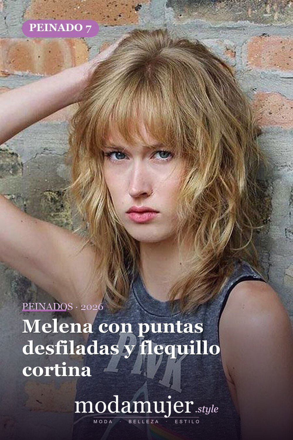Melena con puntas desfiladas y flequillo cortina — 47 cortes de pelo de longitud media con flequillo
