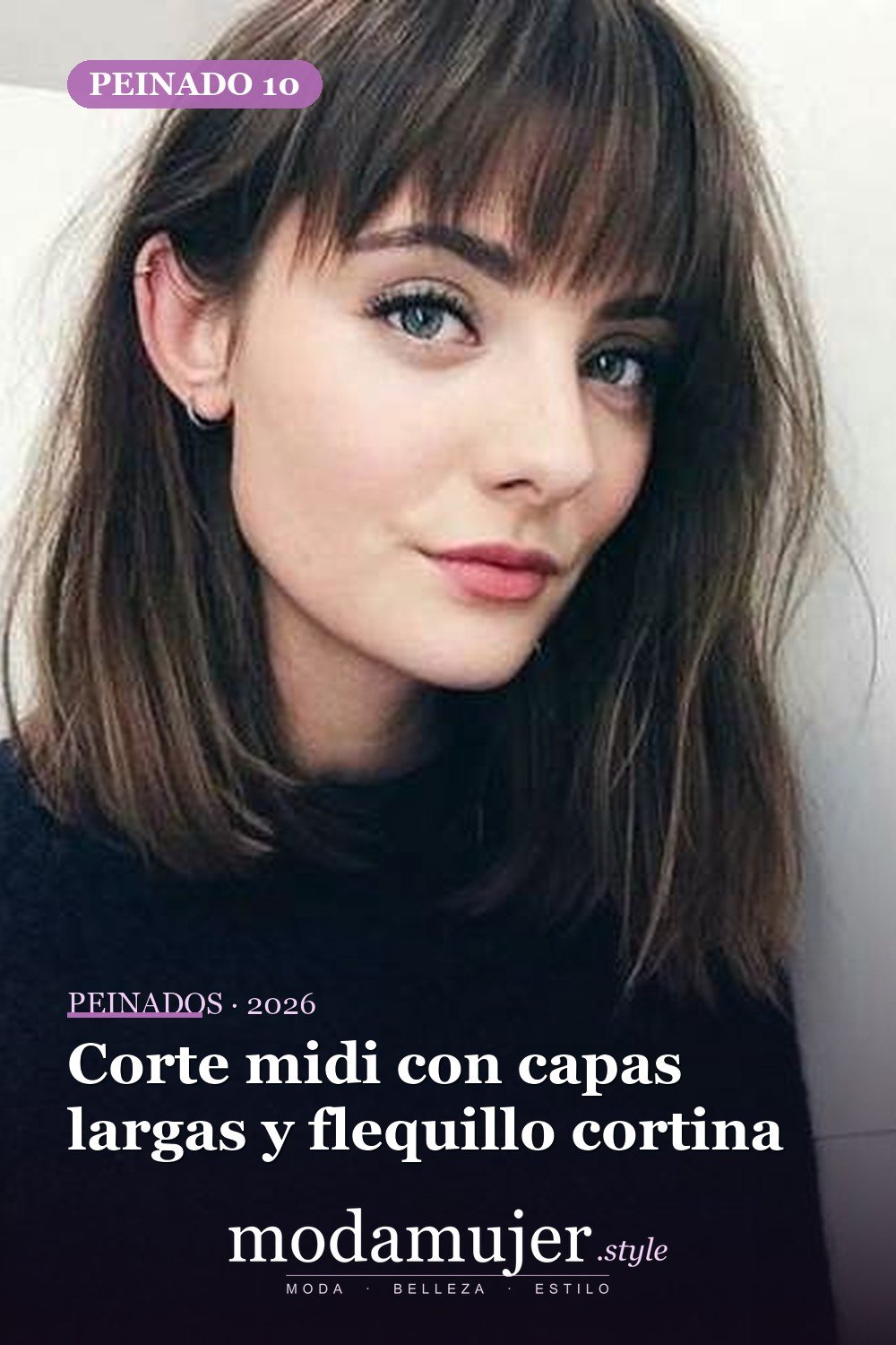 Corte midi con capas largas y flequillo cortina — 47 cortes de pelo de longitud media con flequillo