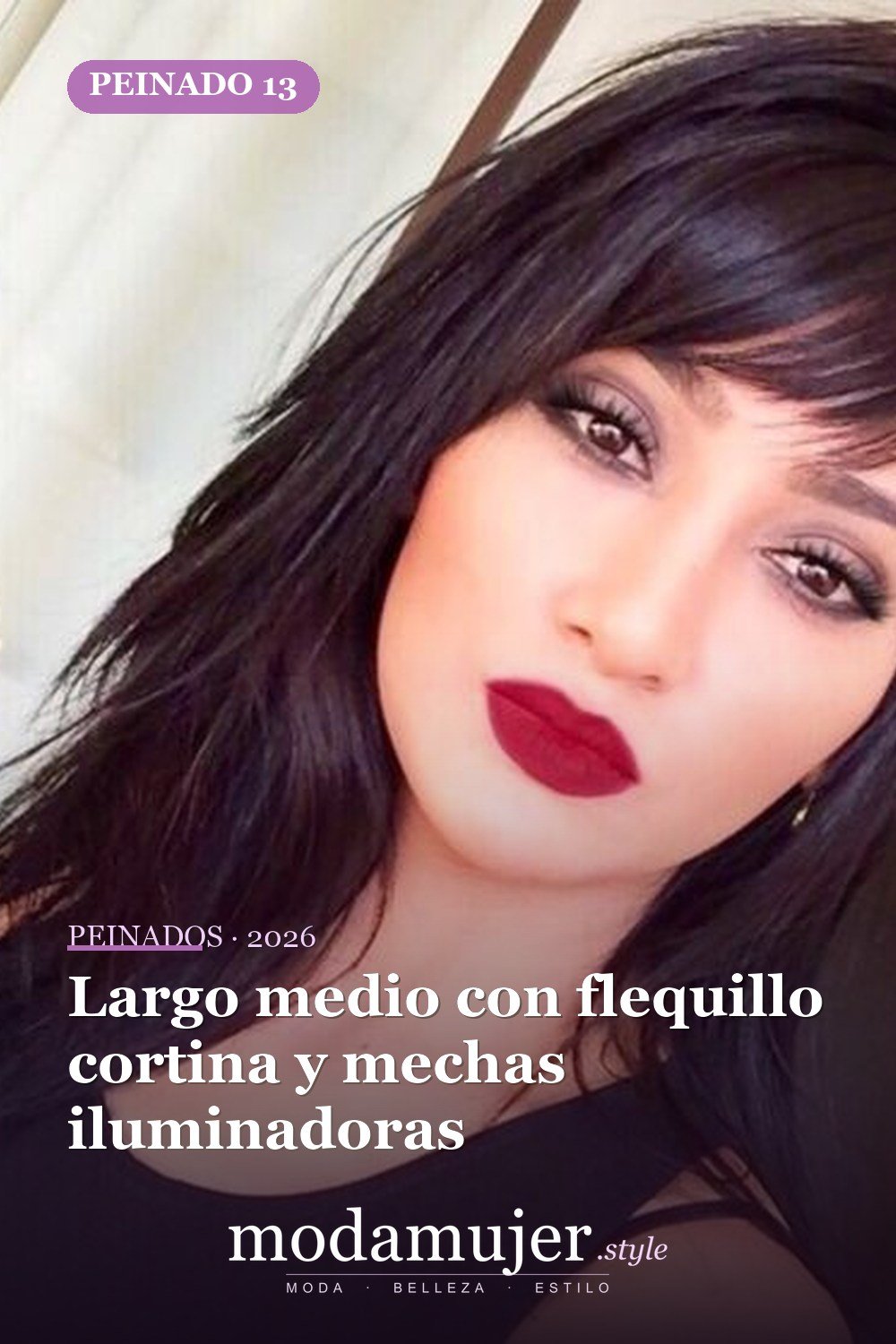Largo medio con flequillo cortina y mechas iluminadoras — 47 cortes de pelo de longitud media con flequillo