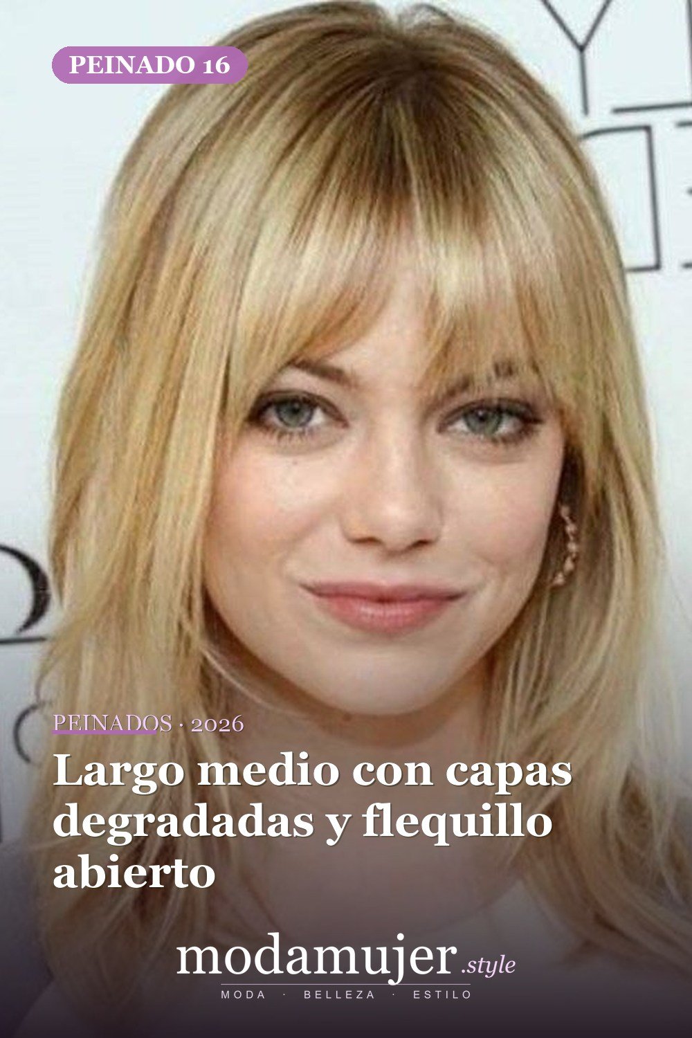 Largo medio con capas degradadas y flequillo abierto — 47 cortes de pelo de longitud media con flequillo