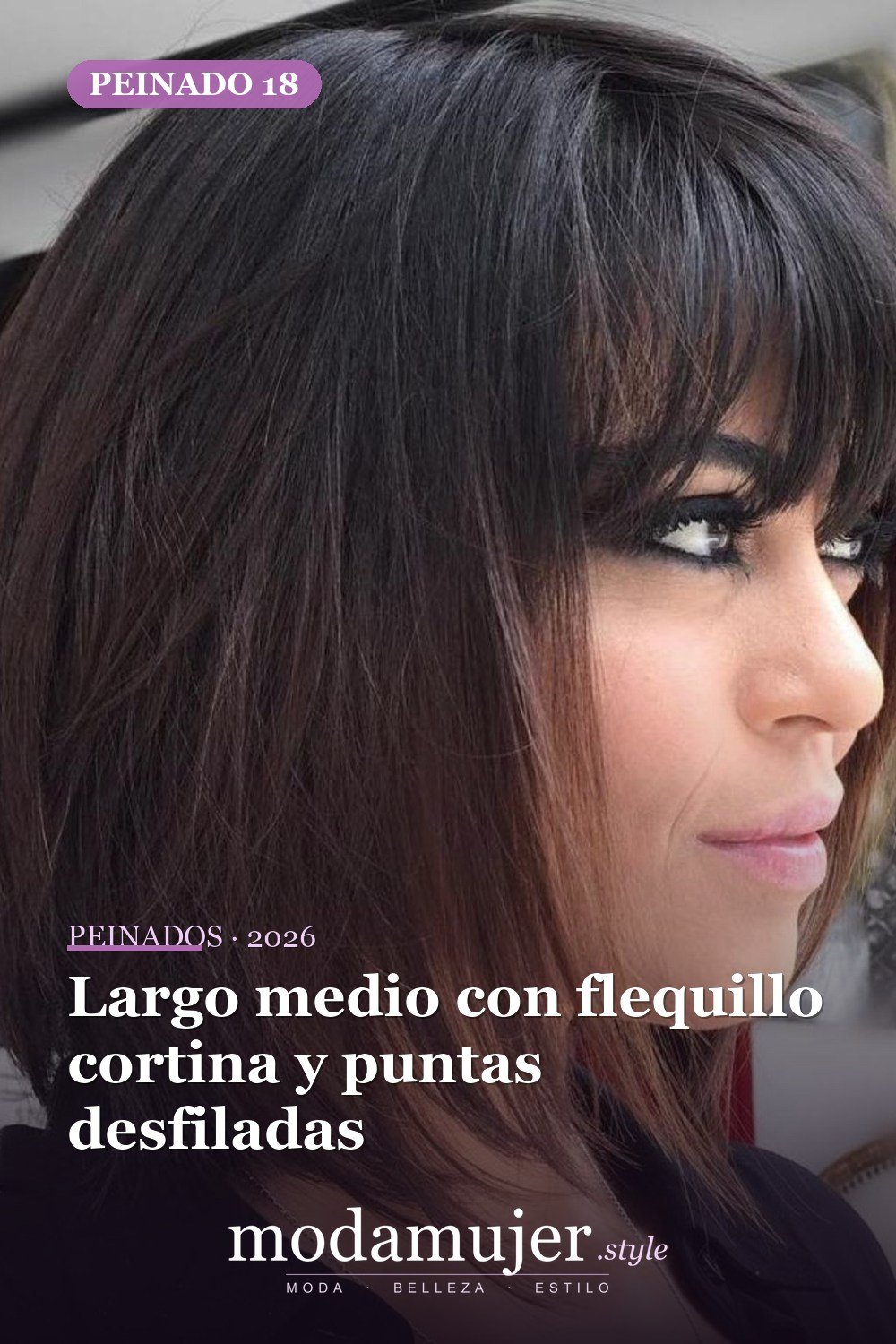 Largo medio con flequillo cortina y puntas desfiladas — 47 cortes de pelo de longitud media con flequillo