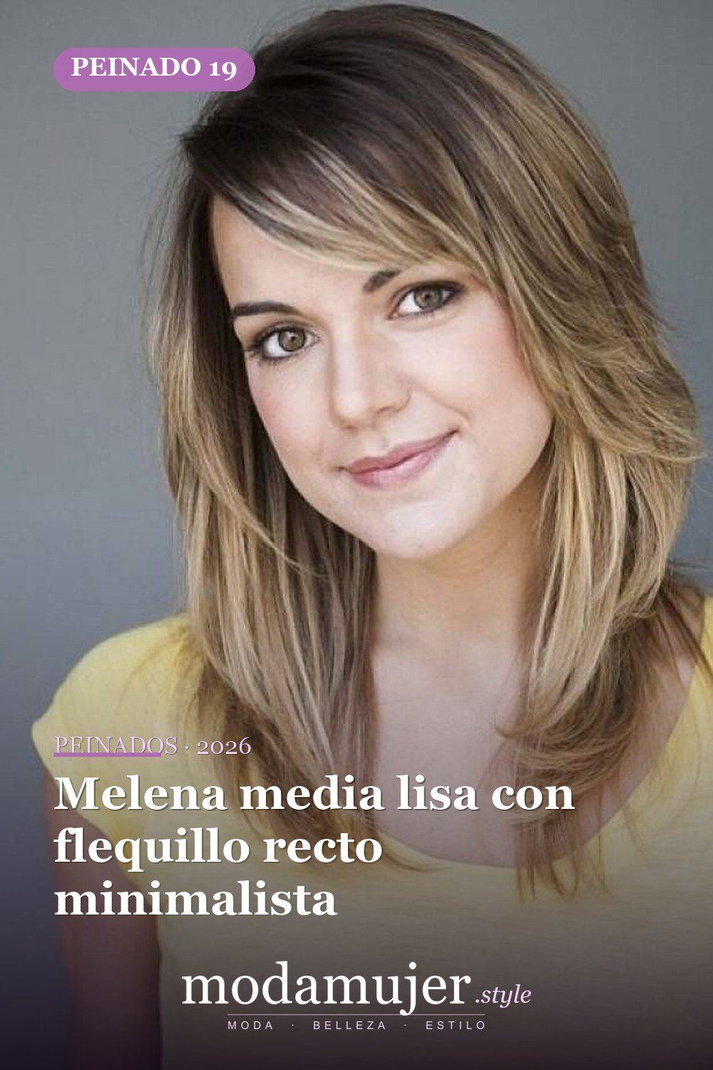 Melena media lisa con flequillo recto minimalista — 47 cortes de pelo de longitud media con flequillo