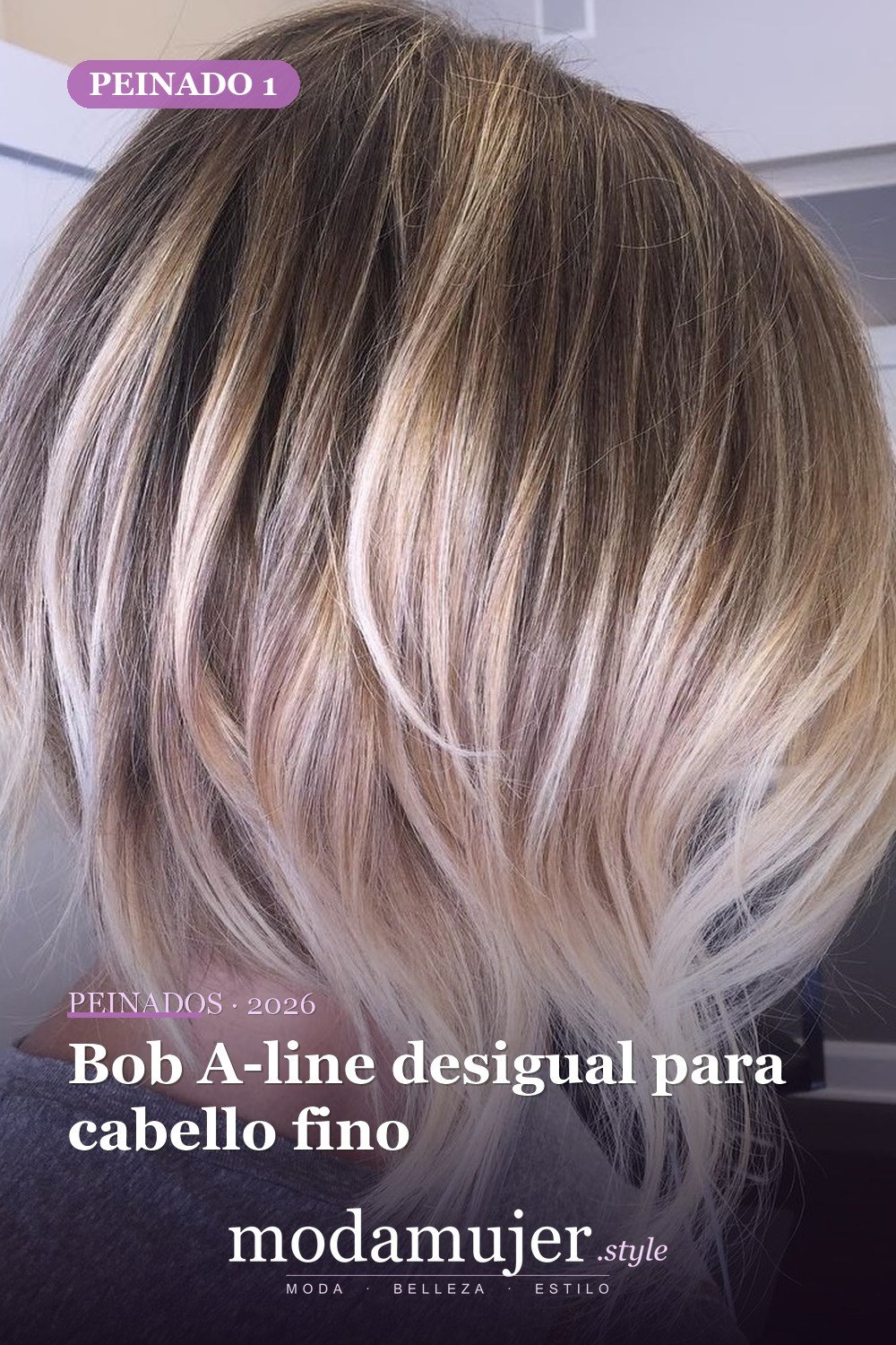 Bob A-line desigual para cabello fino — 49 cortes de pelo bob A-line para inspirarte en 2026