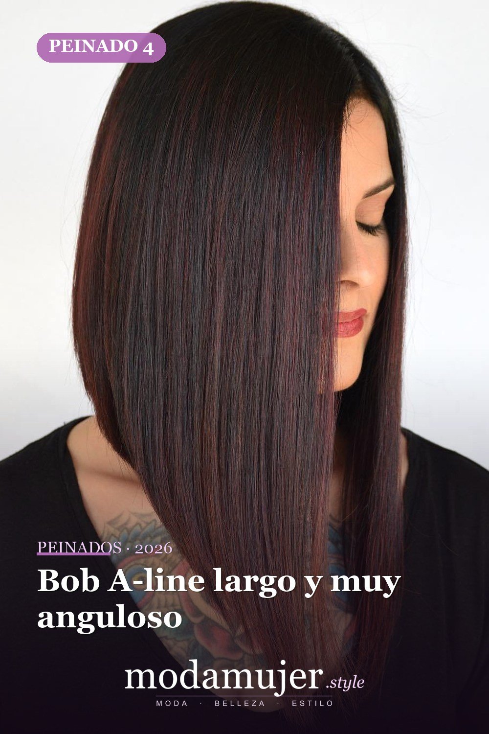 Bob A-line largo y muy anguloso — 49 cortes de pelo bob A-line para inspirarte en 2026