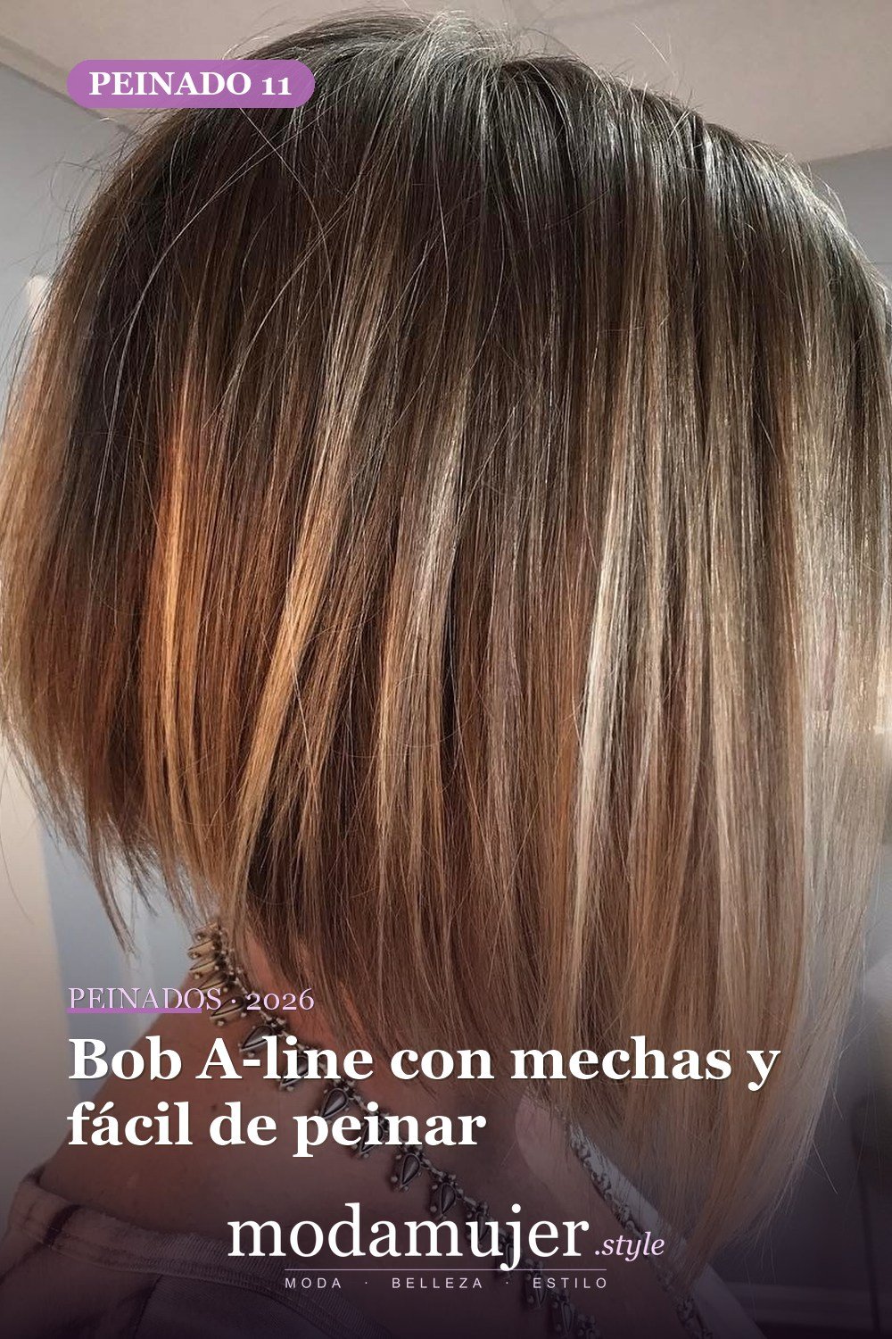 Bob A-line con mechas y fácil de peinar — 49 cortes de pelo bob A-line para inspirarte en 2026