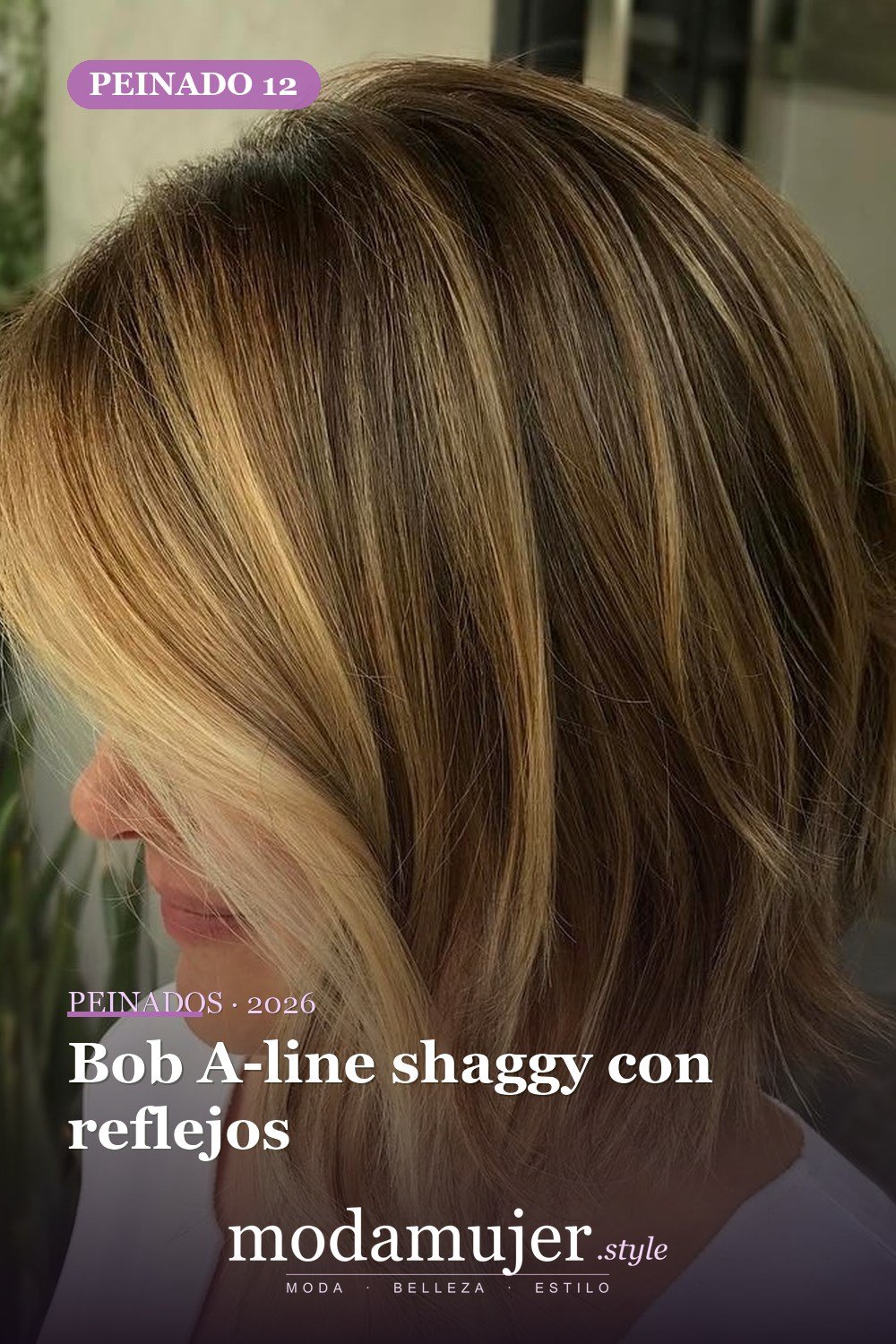 Bob A-line shaggy con reflejos — 49 cortes de pelo bob A-line para inspirarte en 2026