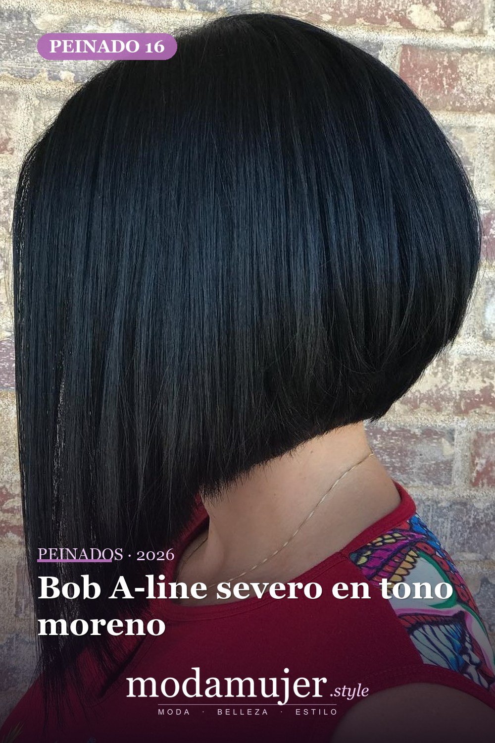 Bob A-line severo en tono moreno — 49 cortes de pelo bob A-line para inspirarte en 2026