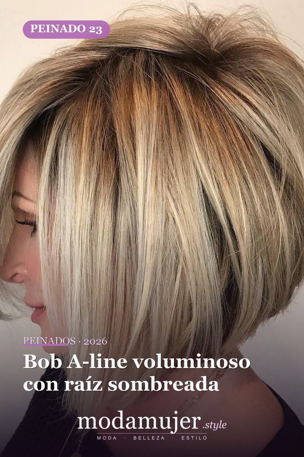 Bob A-line voluminoso con raíz sombreada — 49 cortes de pelo bob A-line para inspirarte en 2026
