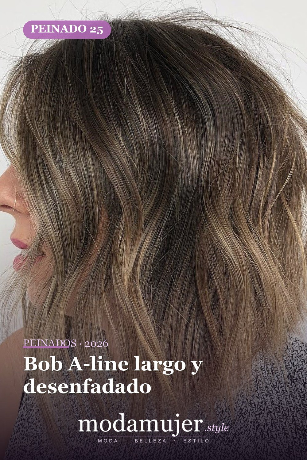 Bob A-line largo y desenfadado — 49 cortes de pelo bob A-line para inspirarte en 2026