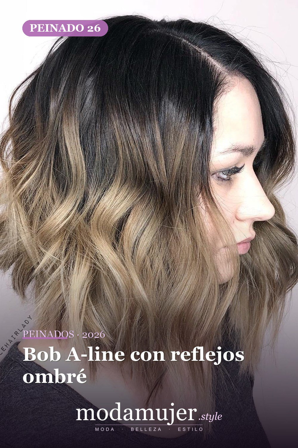 Bob A-line con reflejos ombré — 49 cortes de pelo bob A-line para inspirarte en 2026