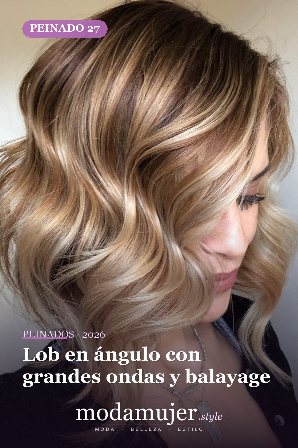 Lob en ángulo con grandes ondas y balayage — 49 cortes de pelo bob A-line para inspirarte en 2026