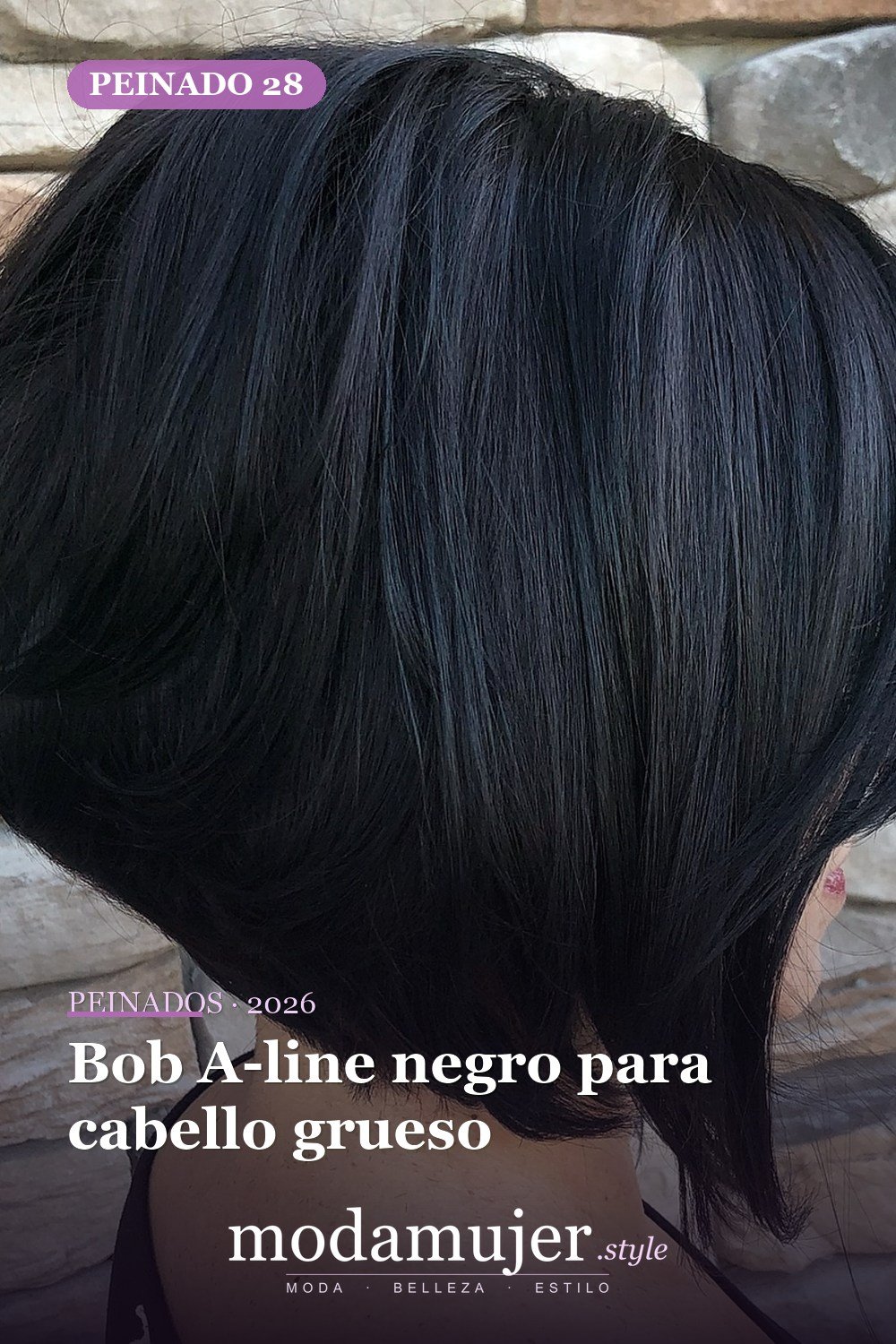 Bob A-line negro para cabello grueso — 49 cortes de pelo bob A-line para inspirarte en 2026