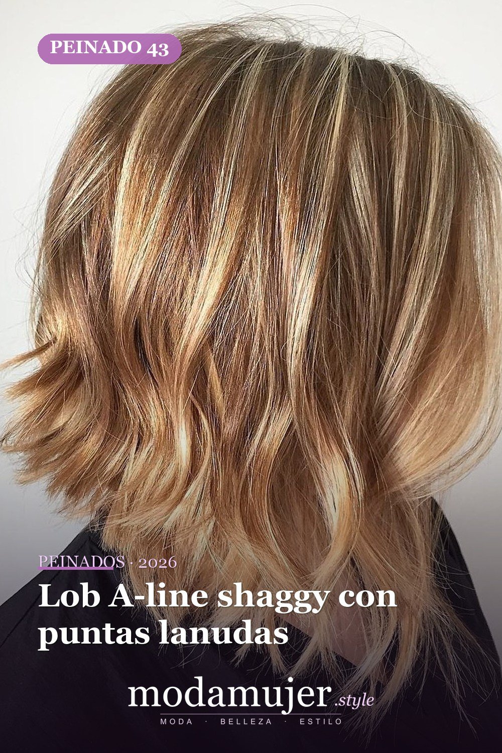 Lob A-line shaggy con puntas lanudas — 49 cortes de pelo bob A-line para inspirarte en 2026