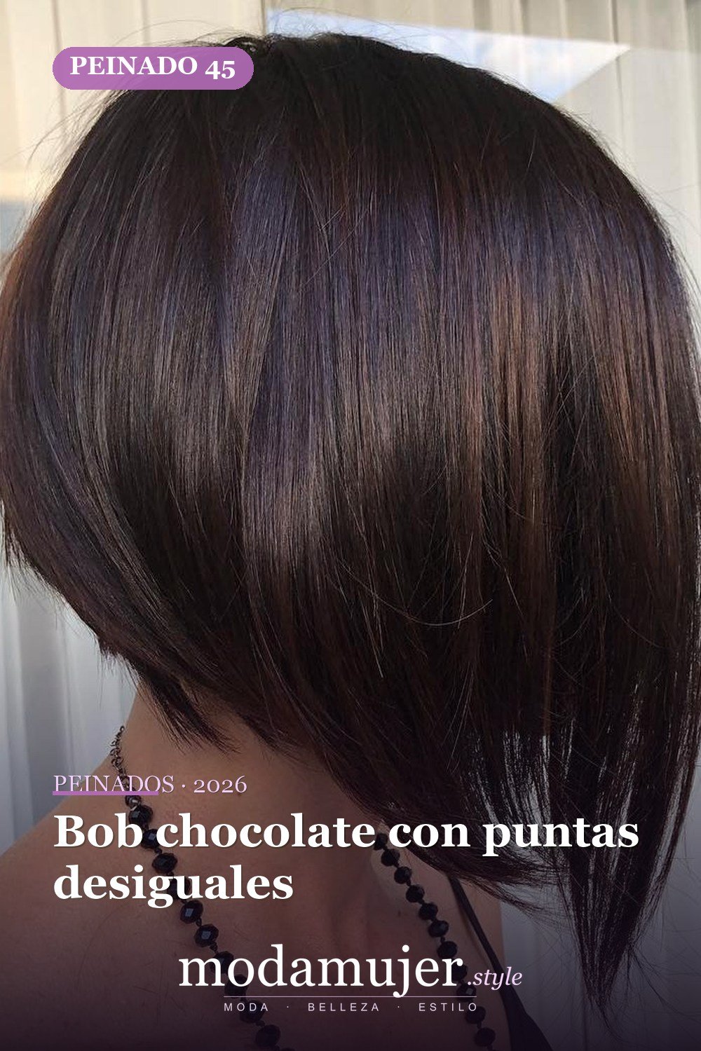 Bob chocolate con puntas desiguales — 49 cortes de pelo bob A-line para inspirarte en 2026