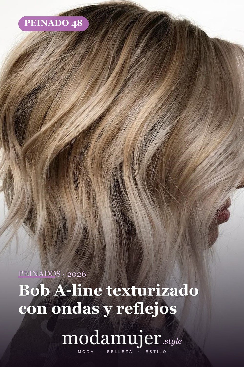 Bob A-line texturizado con ondas y reflejos — 49 cortes de pelo bob A-line para inspirarte en 2026