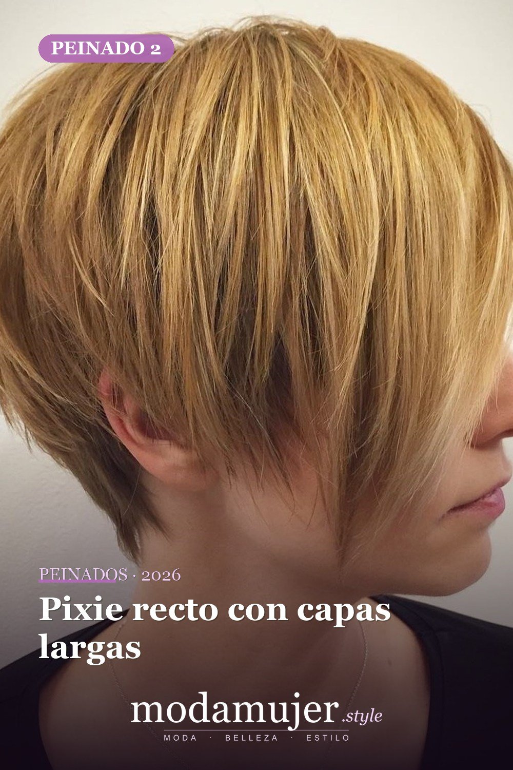 Pixie recto con capas largas — 49 cortes largos de pixie para destacar en 2026