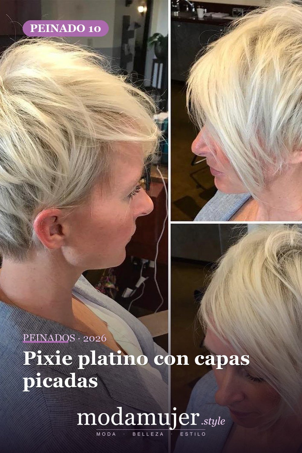 Pixie platino con capas picadas — 49 cortes largos de pixie para destacar en 2026