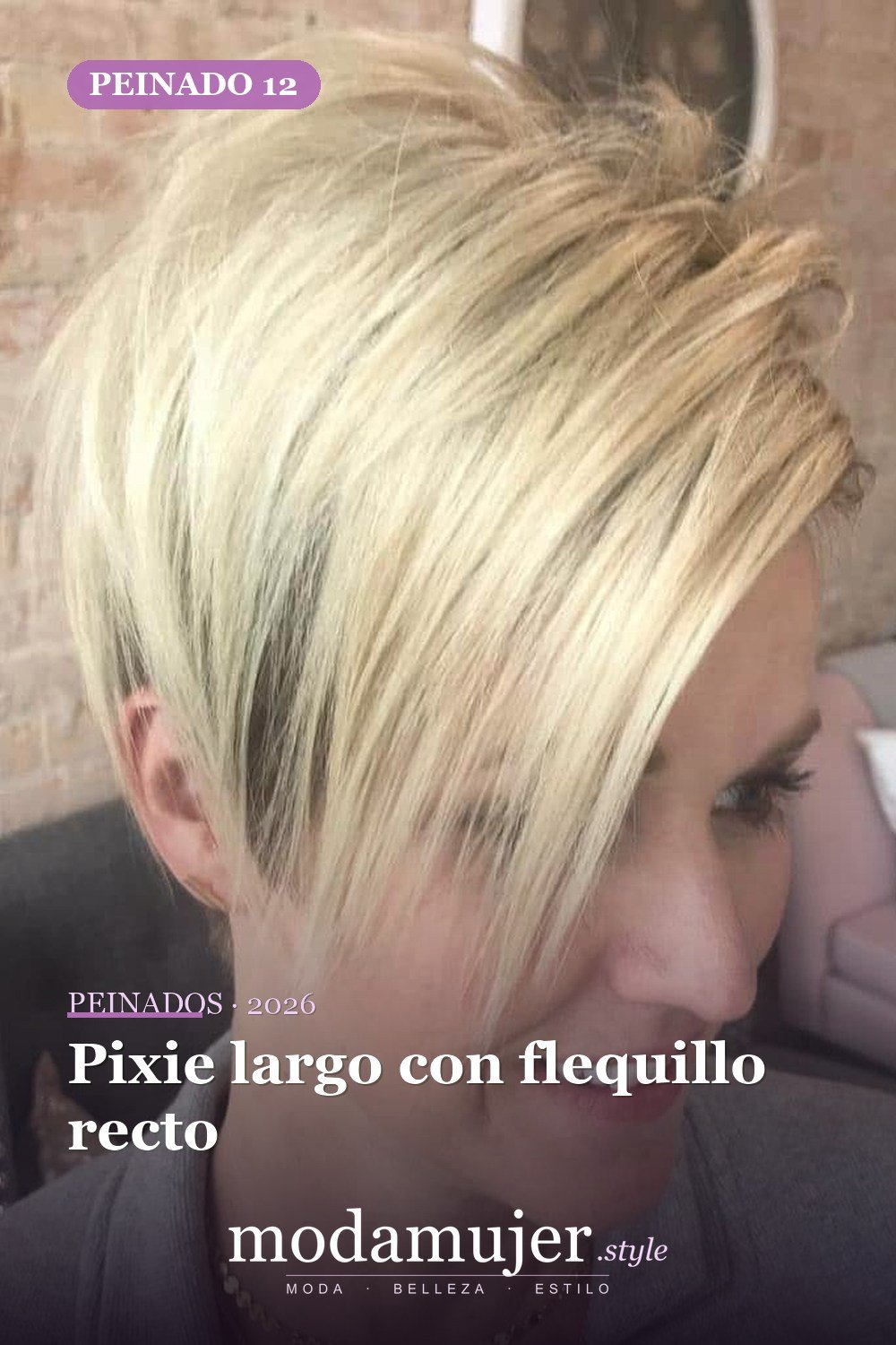 Pixie largo con flequillo recto — 49 cortes largos de pixie para destacar en 2026