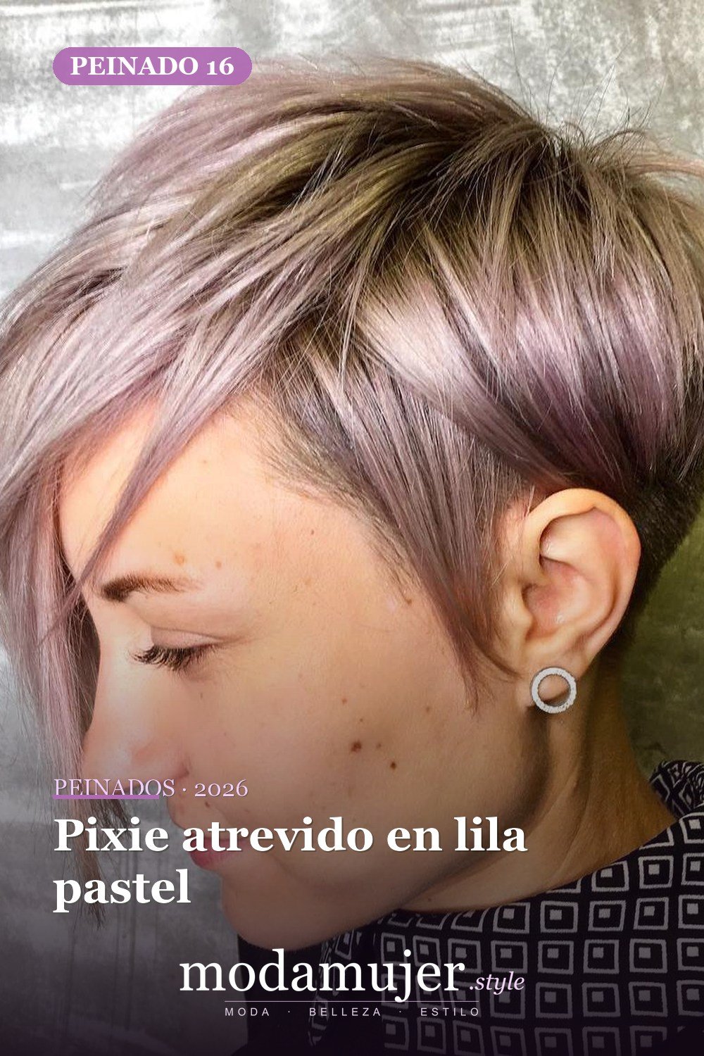 Pixie atrevido en lila pastel — 49 cortes largos de pixie para destacar en 2026