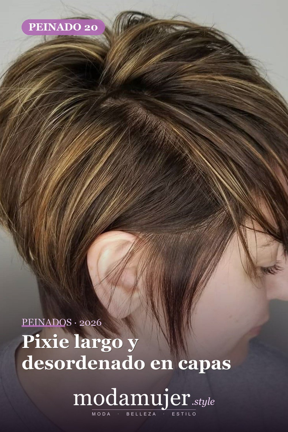 Pixie largo y desordenado en capas — 49 cortes largos de pixie para destacar en 2026