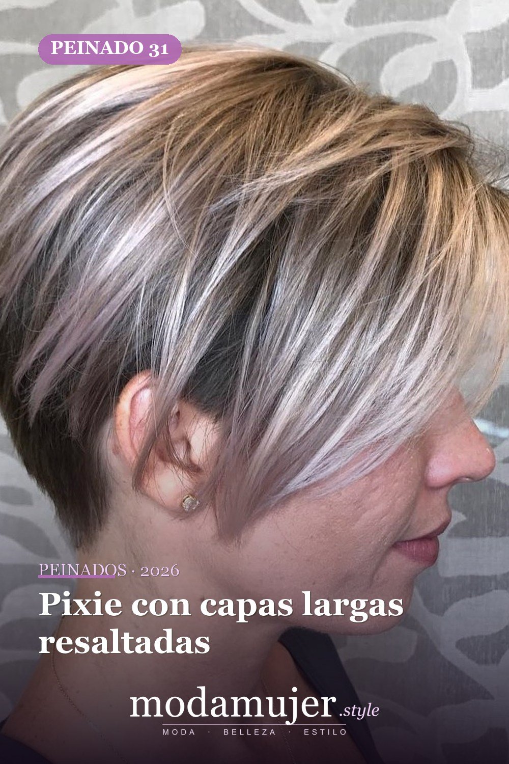 Pixie con capas largas resaltadas — 49 cortes largos de pixie para destacar en 2026