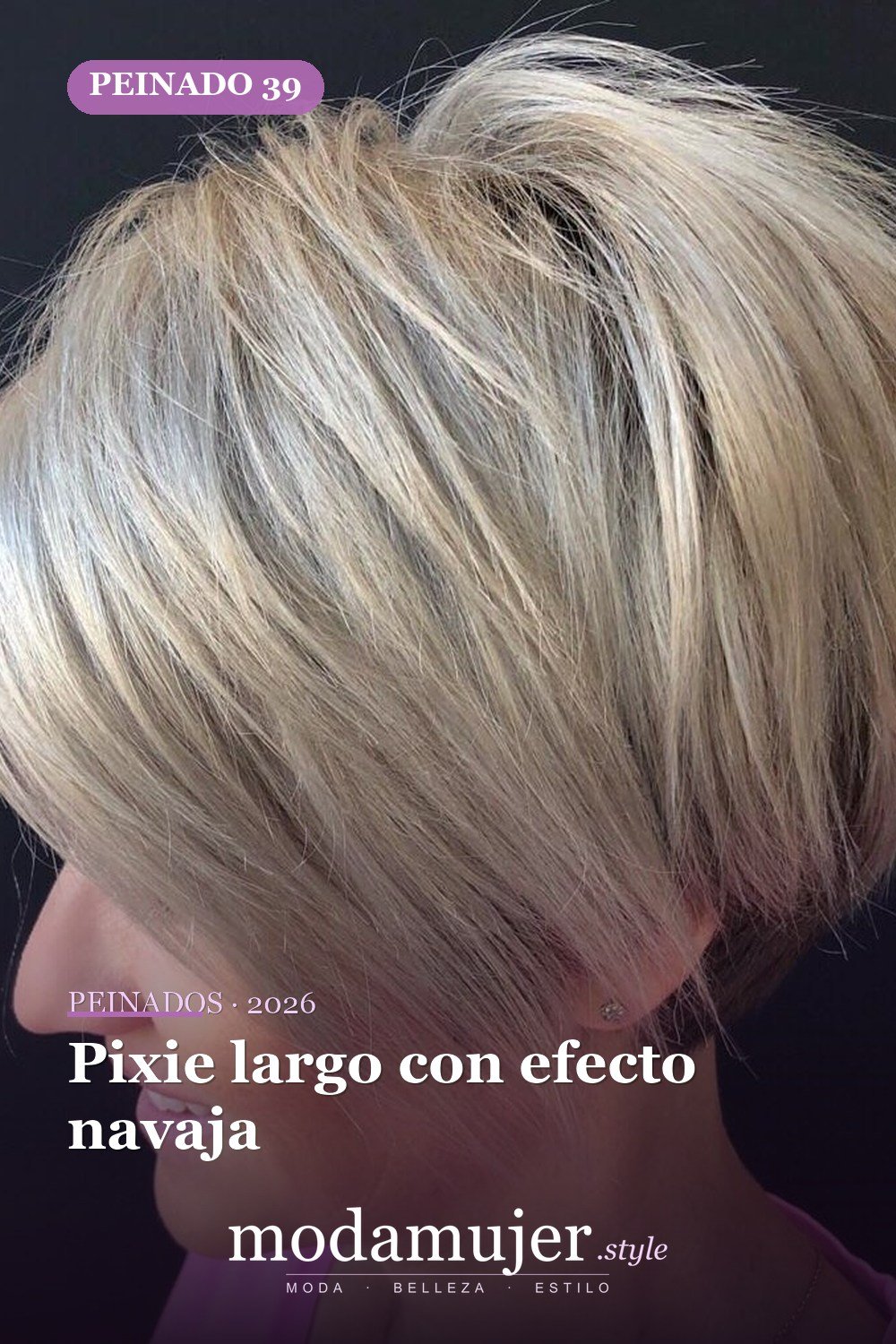 Pixie largo con efecto navaja — 49 cortes largos de pixie para destacar en 2026