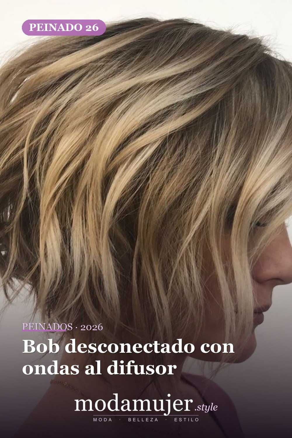 Bob desconectado con ondas al difusor — 50 bobs apilados y cortes de pelo escalonados que querrás probar